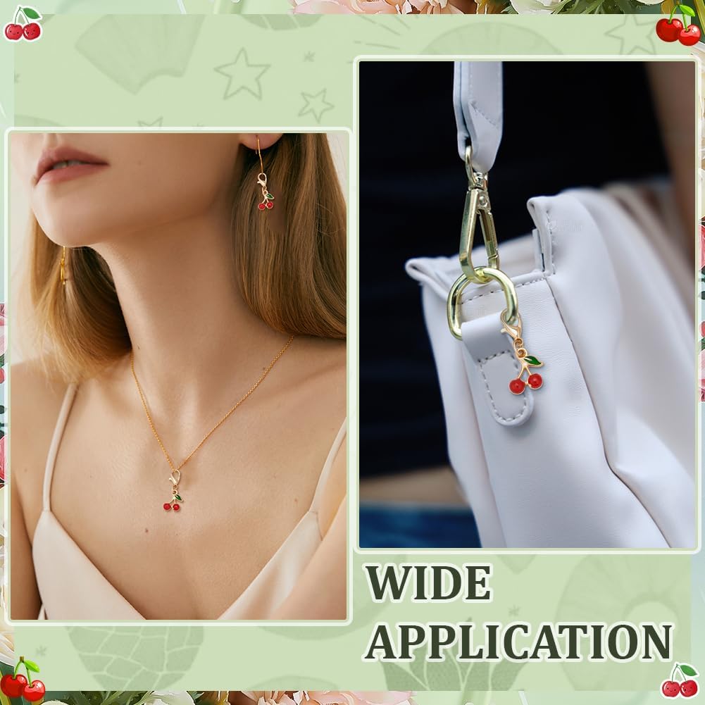 20Pcs Cherry Pineapple Keychain Red Alloy Enamel Cherry Bag Charm Cute Key Chains Fruit Charms Golden Pendant Decoration with Key Ring Clip - Image 4