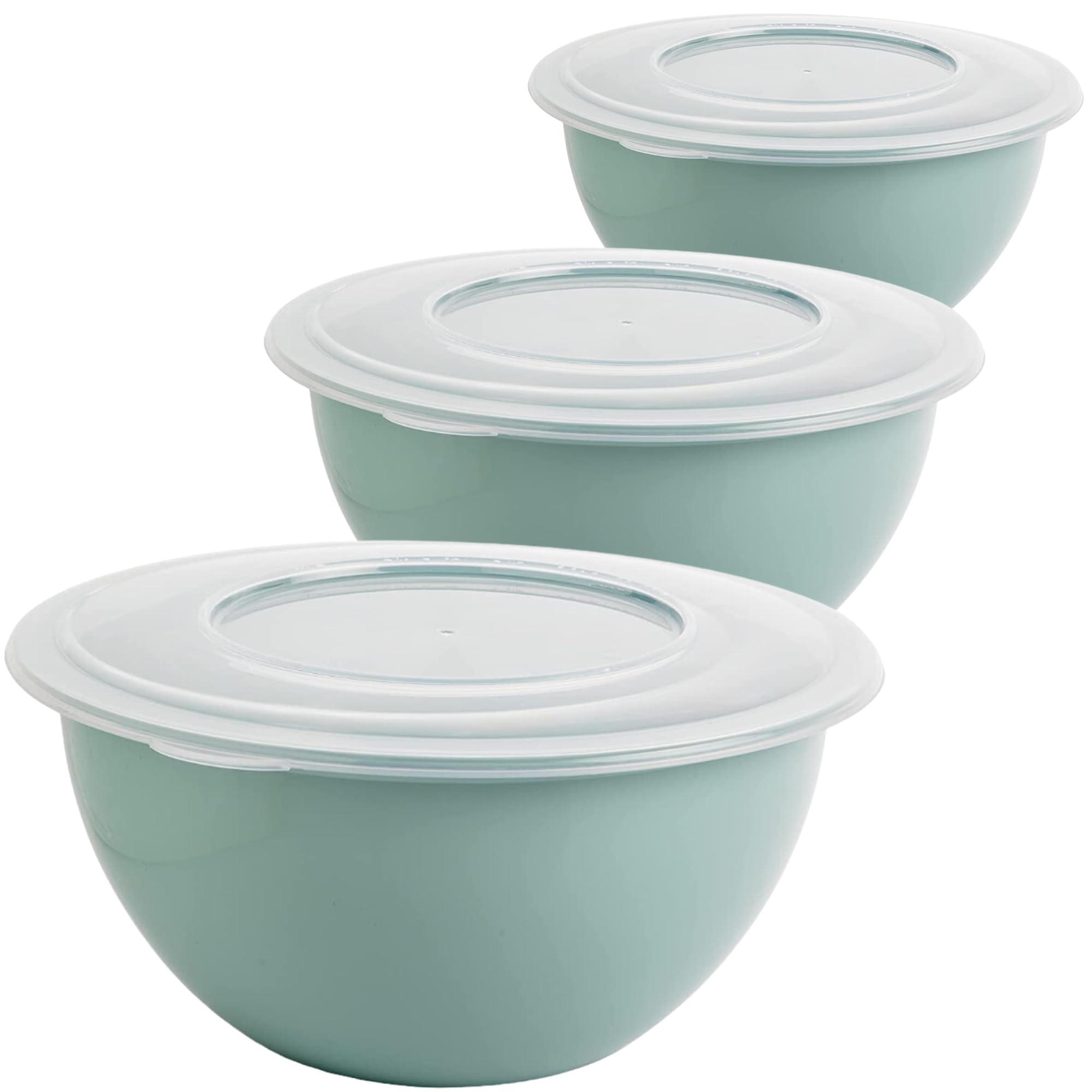 2friends SUSTANIA Green Lot de 3 saladiers polyvalents, avec couvercle de 5 l, en polypropylène sans BPA, couleur tendance : vert, 28 cm, fabrication européenne