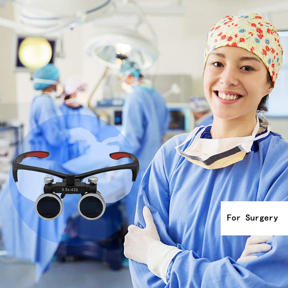 2.5X/3.5X 420mm Dental Loupe Magnifier Binocular Magnifier Surgery Surgical Medical Operation Loupe with Spotlight Head Light (3.5X, Blue)