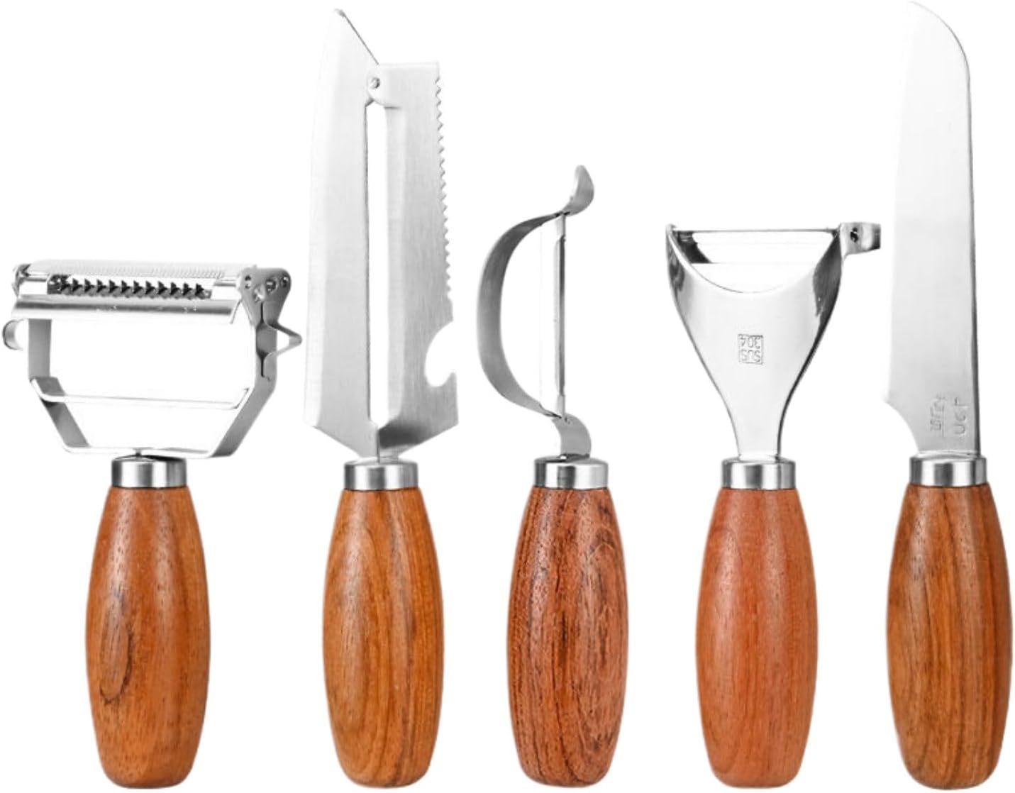 多功能削皮刀 Vegetable Peeler Kitchen,厨房刮皮器果皮土豆皮刨皮刀水果刀家用去皮刀-5件套【圆木手柄】