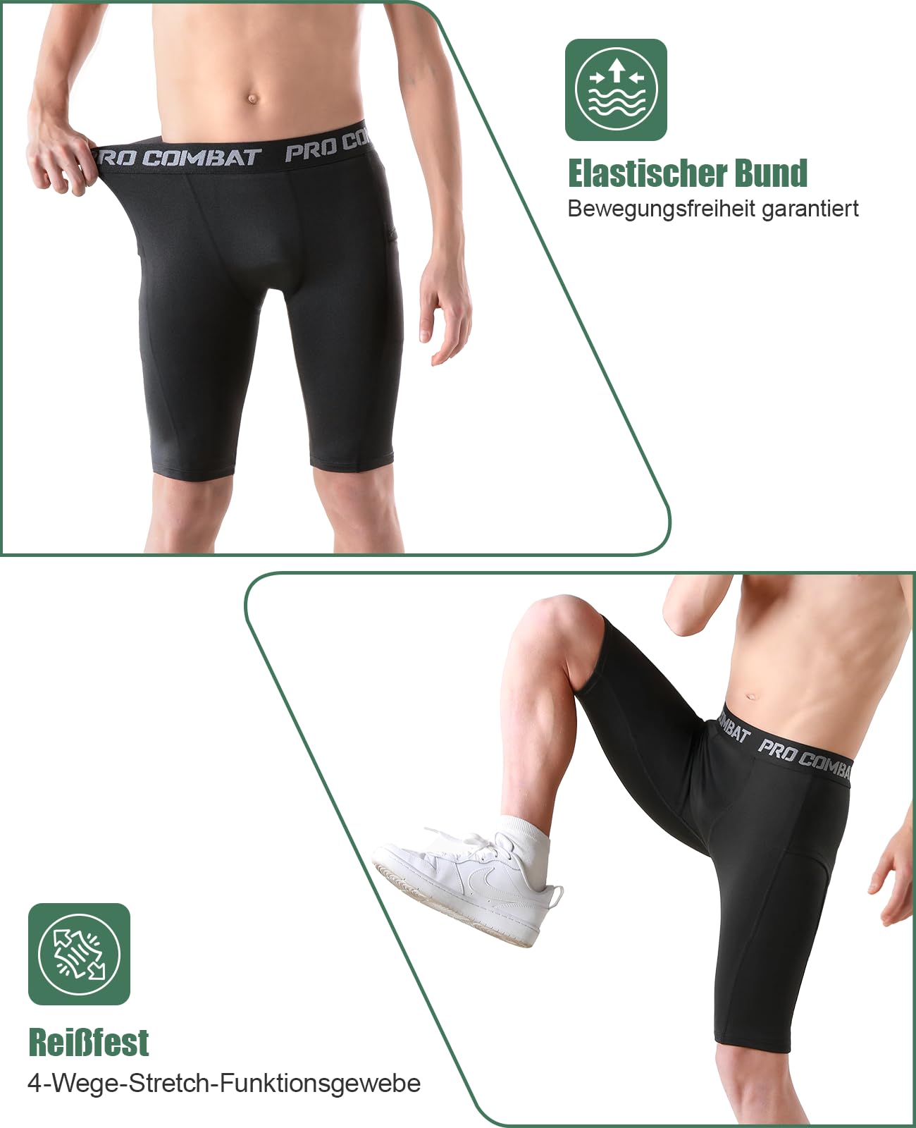 Niksa Jungen Kompressionsshorts Atmungsaktiv Performance Baselayer Trainingsunterwäsche Sportshorts mit Seitentaschen Basketball Fußball Leggings