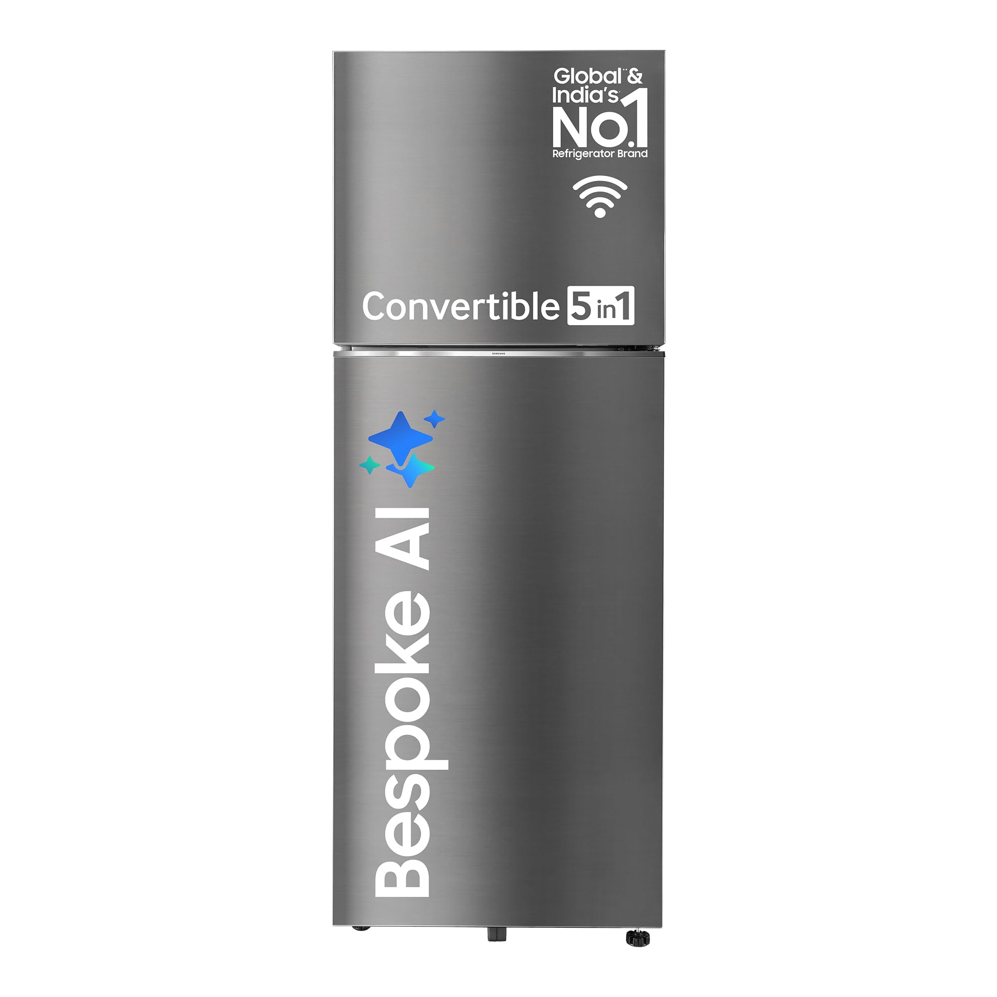 Samsung 350 L, 3 Star, Convertible 5-in-1, Digital Inverter, Frost Free Double Door, WiFi Enabled Bespoke AI Refrigerator (RT38DG5A4DS8HL, Elegant Inox, Silver)