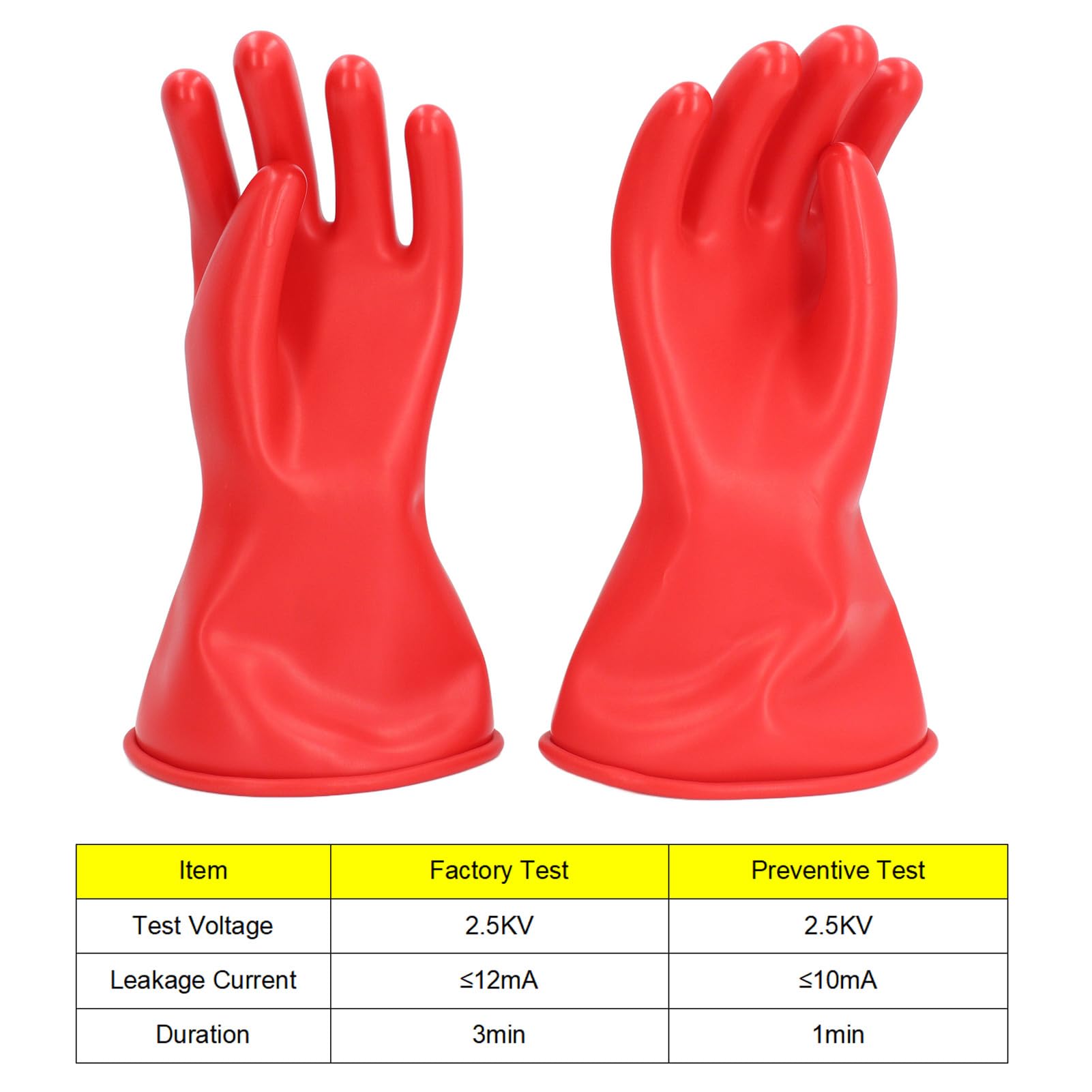 Gants isolants pour électricien 2,5 kV, gants de sécurité pour travaux à haute tension, gants de ligne en latex de qualité supérieure avec résistance à la perforation de 1,8 mm, (Taille 8)