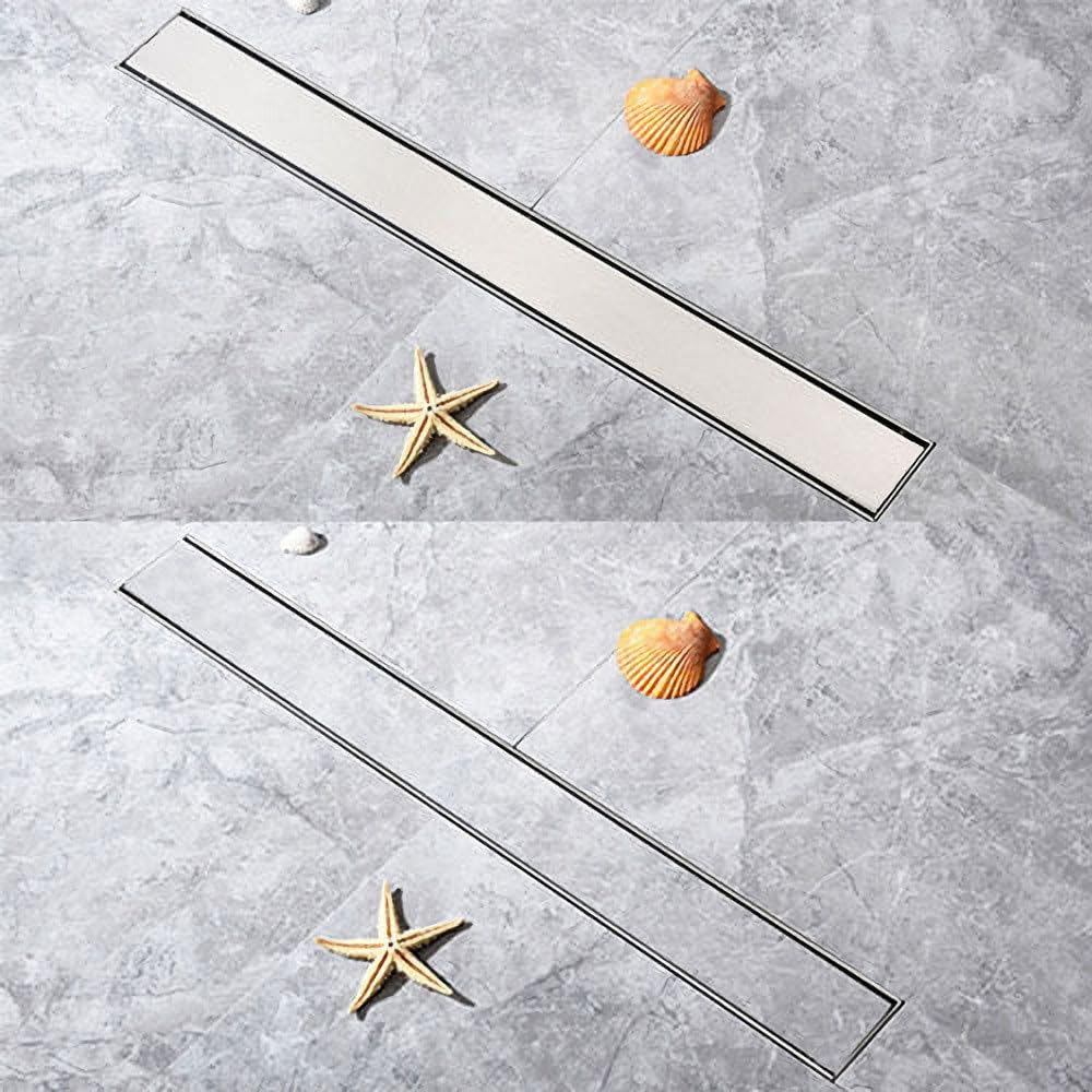 Caniveau de Douche Italienne a Carreler 60 cm Acier Inoxydable Extra Plat Siphon de Sol Douche Italienne pour Salle de Bain
