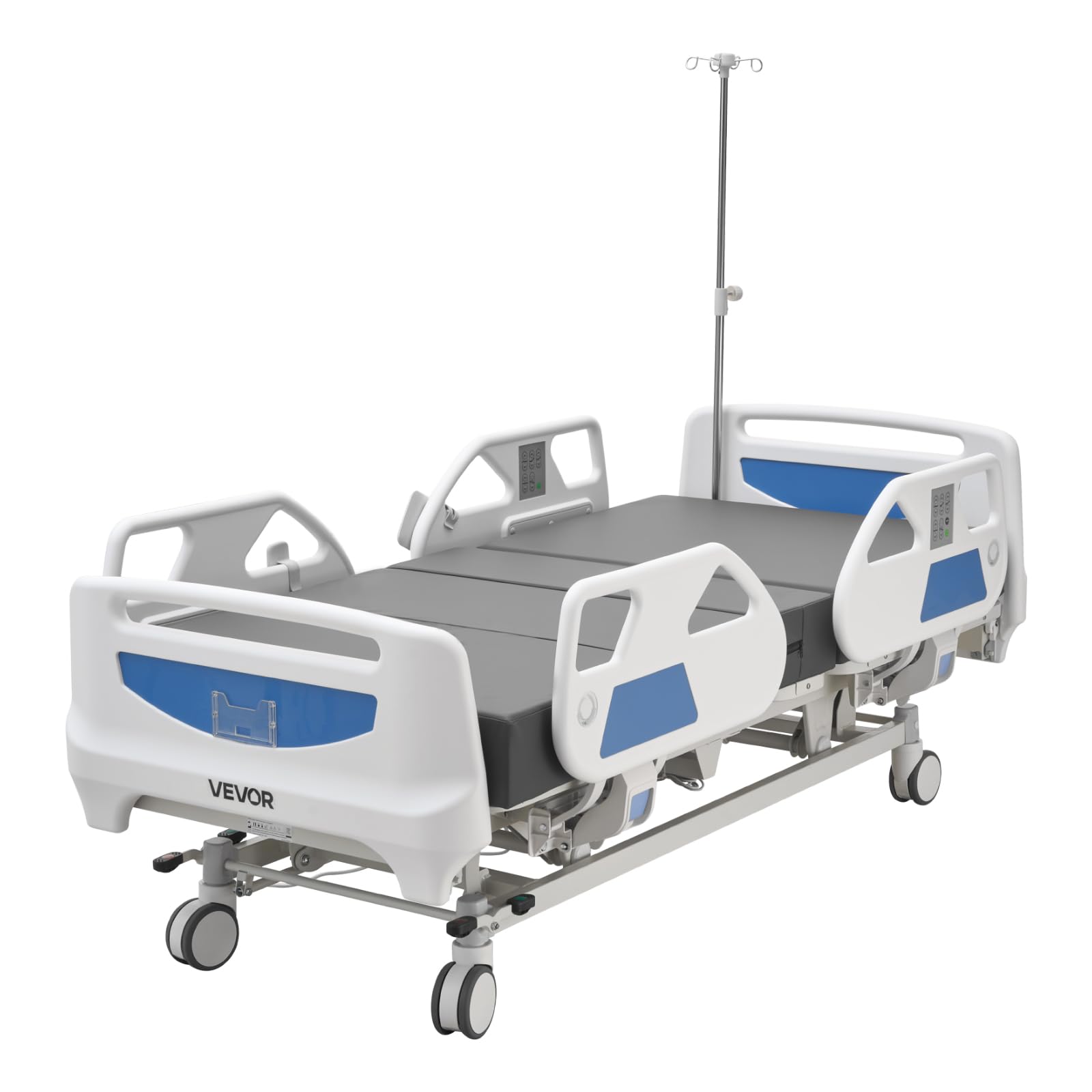 VEVOR Cama de Hospital Eléctrica de 5 Funciones, con Silla Cardíaca Función de RCP y Trendelenburg, Sistema de Cierre Centralizado con Ruedas para Hospitalización en Easa, Capacidad de 250 kg