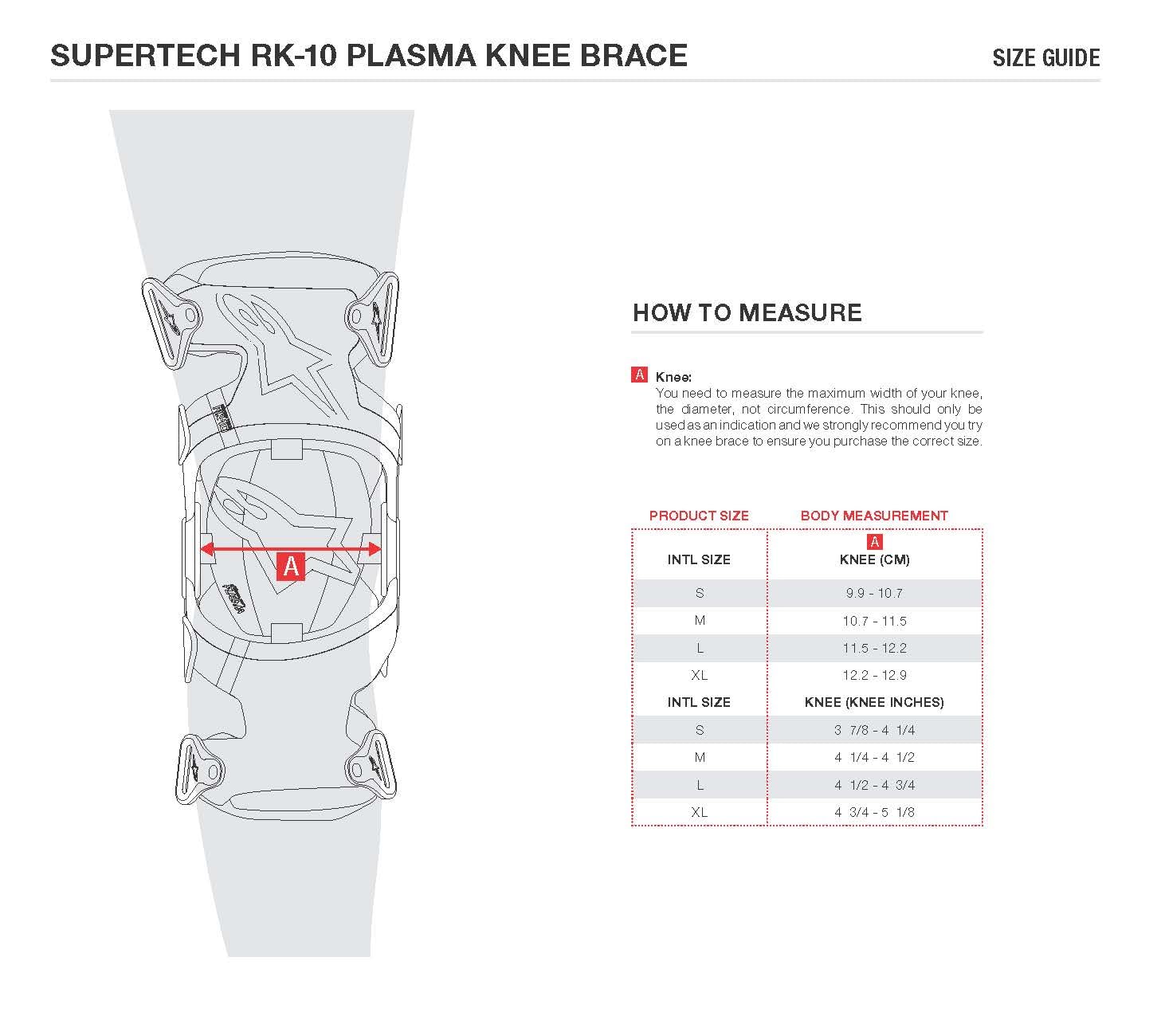 Alpinestars Supertech RK-10 Plasma Ginocchiere, nero/rosso, L