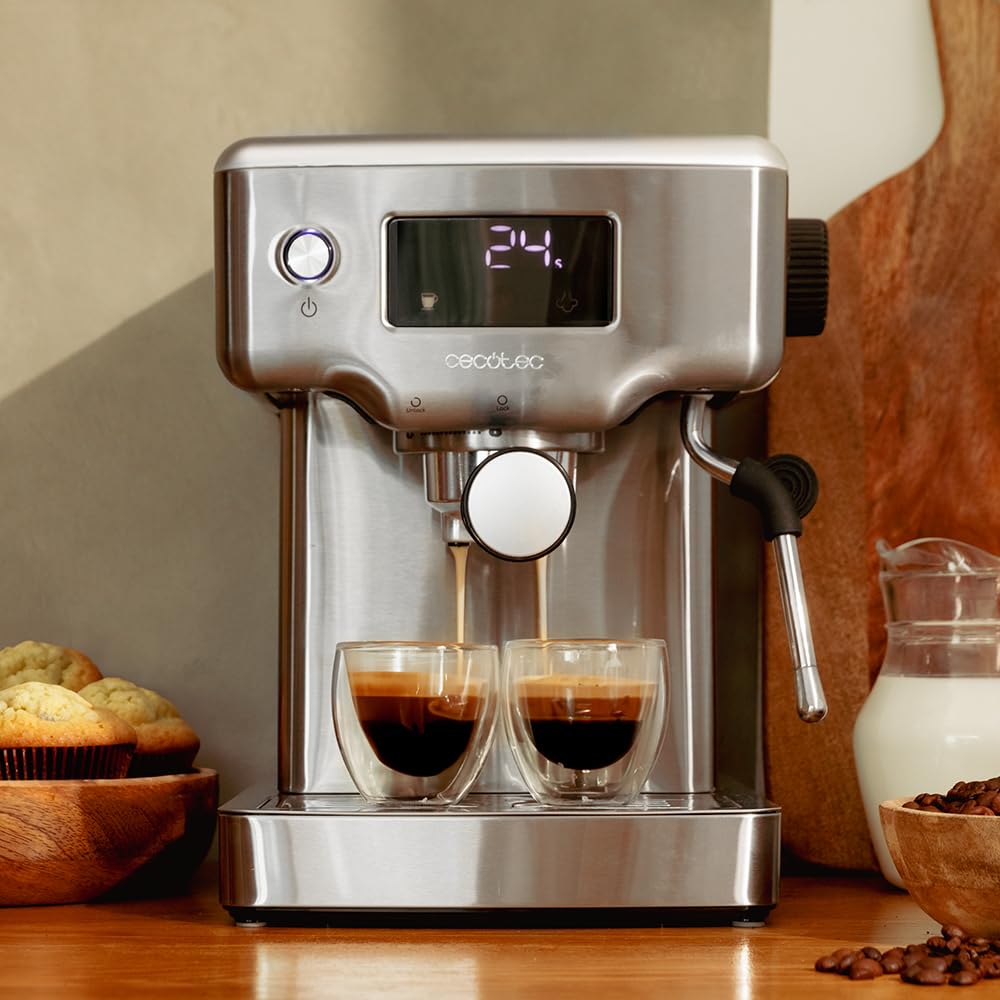 Cecotec Cafetière espresso Power Espresso 20 Barista Compact. 1465 W, Thermoblock, 20 bars, Vaporisateur, 2 tasses de café, Réservoir d'eau amovible de 1,8 litre, Plaque chauffe-tasses.