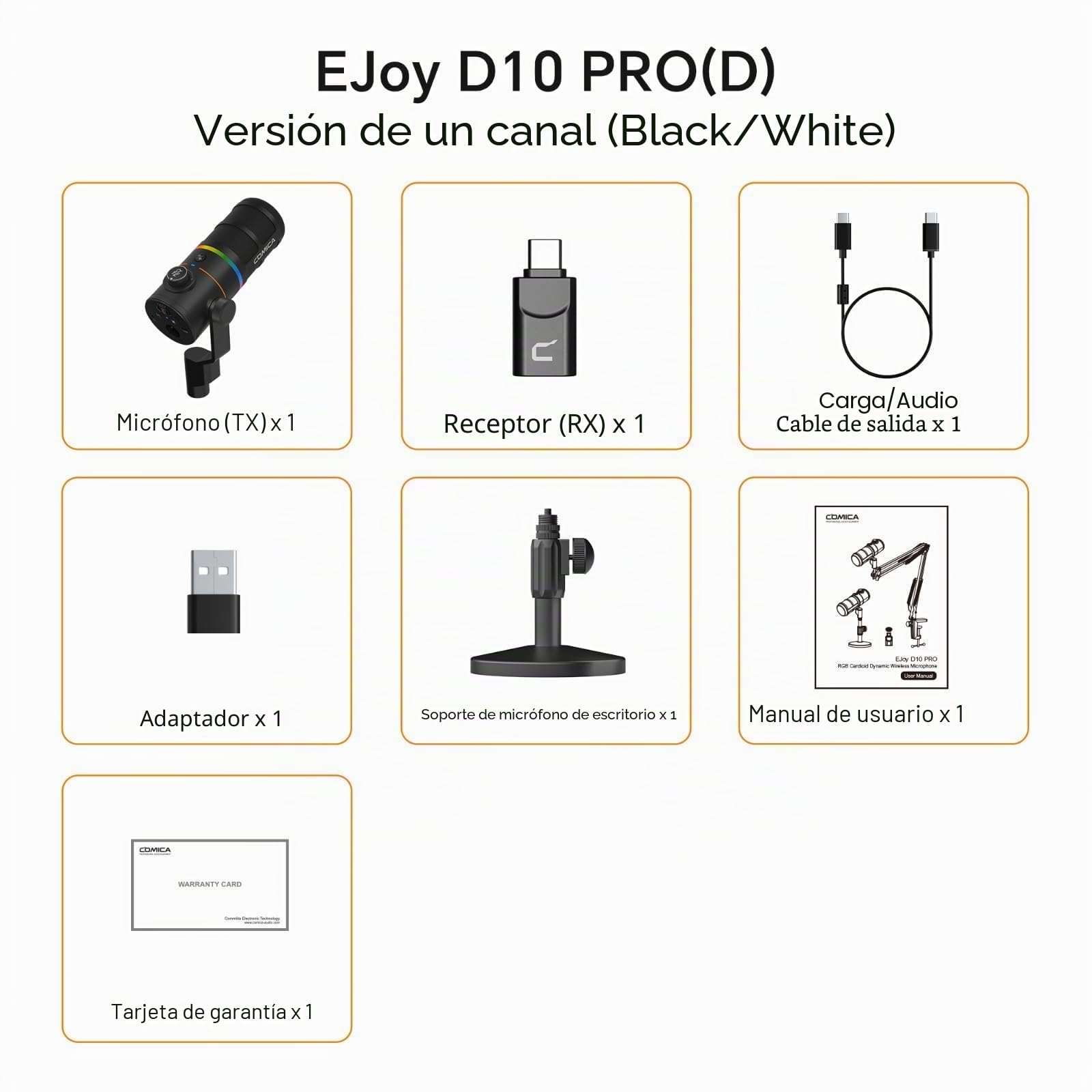COMICA D10 Pro D XLR Micrófono Dinámico USB con Receptor, Soporte de Escritorio para Juegos, TikTok y Grabación de Podcasts. Compatible con luz RGB y Botón de Silencio para PC, Smartphone, Ordenador