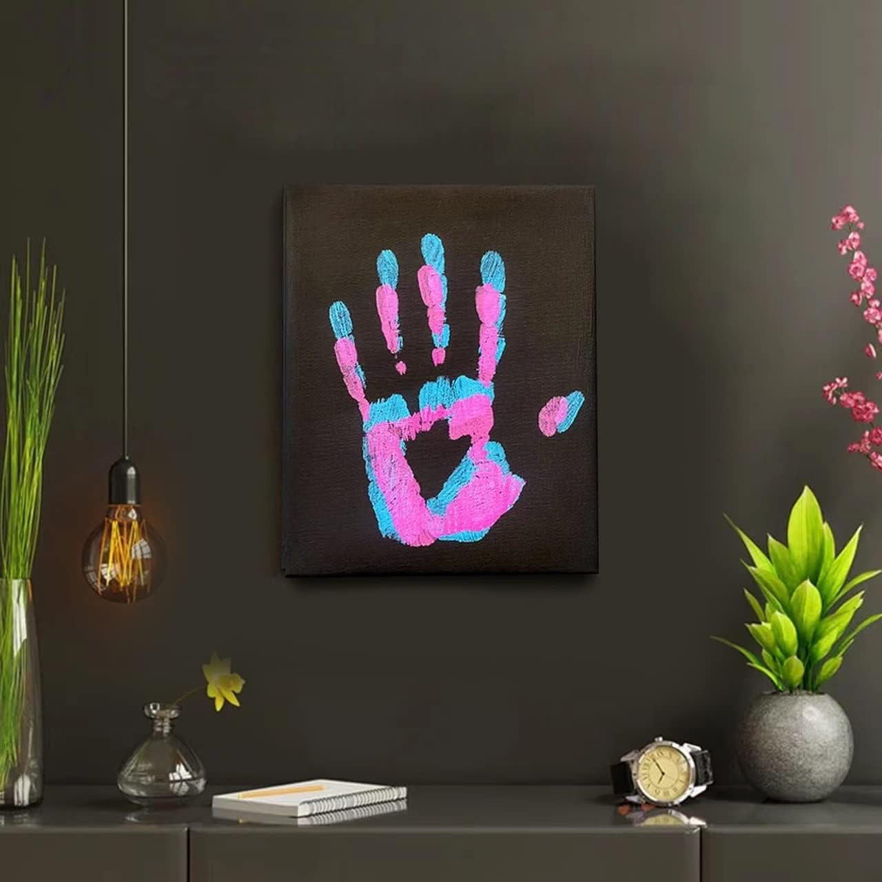 Kit Impronte Mani Famiglia | Base Legno Con Nuvole Acriliche | Regalo Personalizzato Per 4 Persone