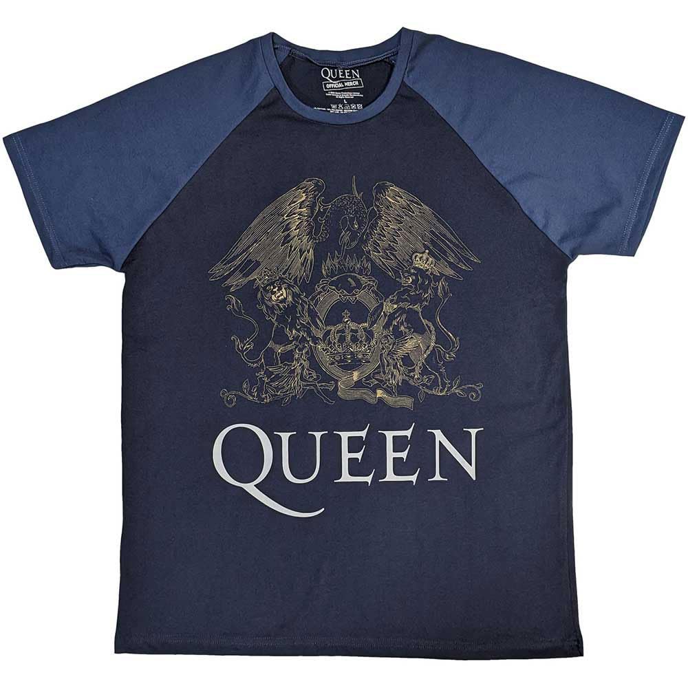 Rock Off Officially Licensed Products Men's Blue Queen Classic Crest Raglan T Shirt Xl