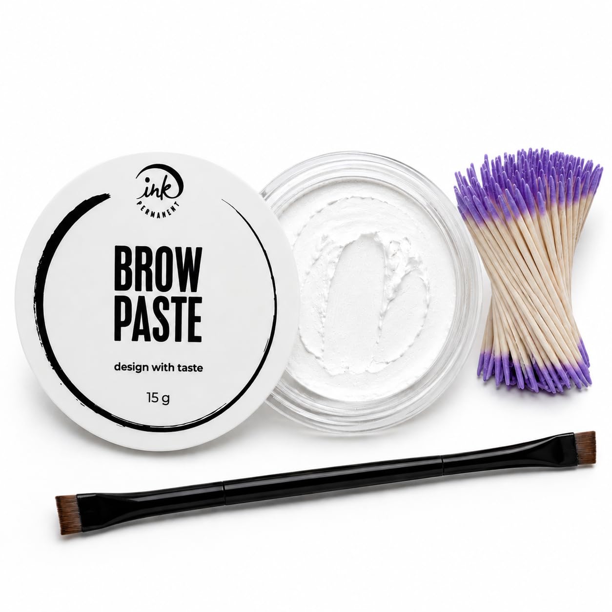Ink Permanent Eyebrow Mapping Kit, White Paste, Brush and Cotton Swabs