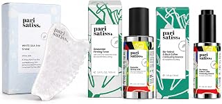 3-Step White Jade Gua Sha Ritual Set - Gentle Jade Tool, Rose Water Hydrating Toner & Bio-Retinol Bakuchiol Essence for Hydrate, Treat & Sculpt Sensitive-Skin Routine