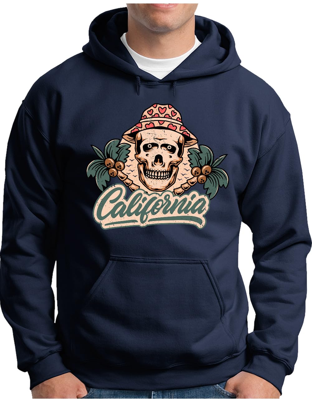 Sweat à capuche homme California pull bleu marine imprimé usa - 5