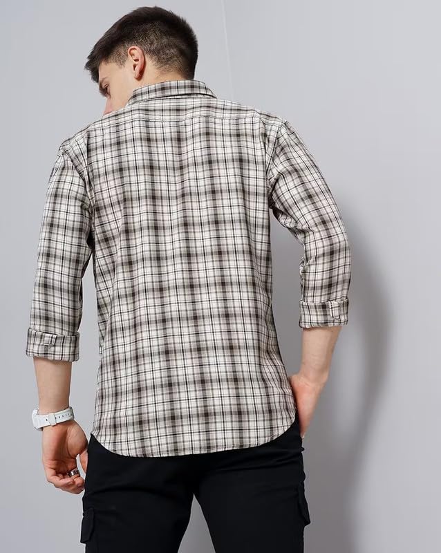 Image of Men's Cotton Casual Checked Classic Collar Slim Fit Shirt
