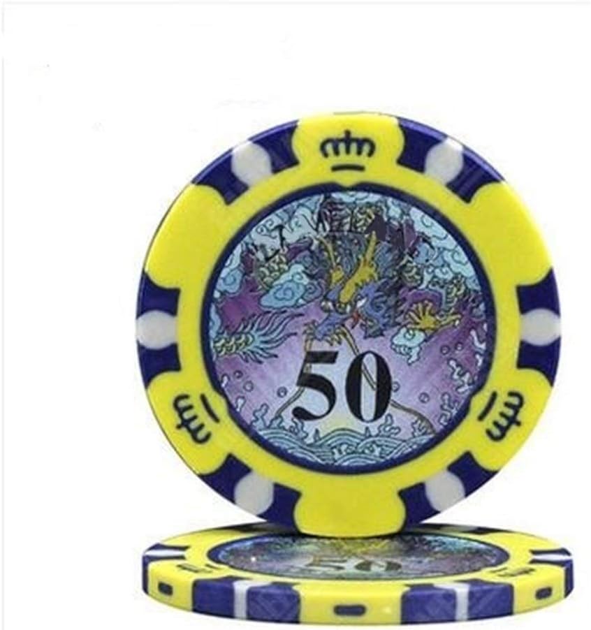 Mmingx カジノポーカーチップ 奉呈 10個 ロットクレイポーカーチップドラゴンパターントランプテキサスホールデムポーカーギャンブルカジノチップ7色と値14g Color Pc 50