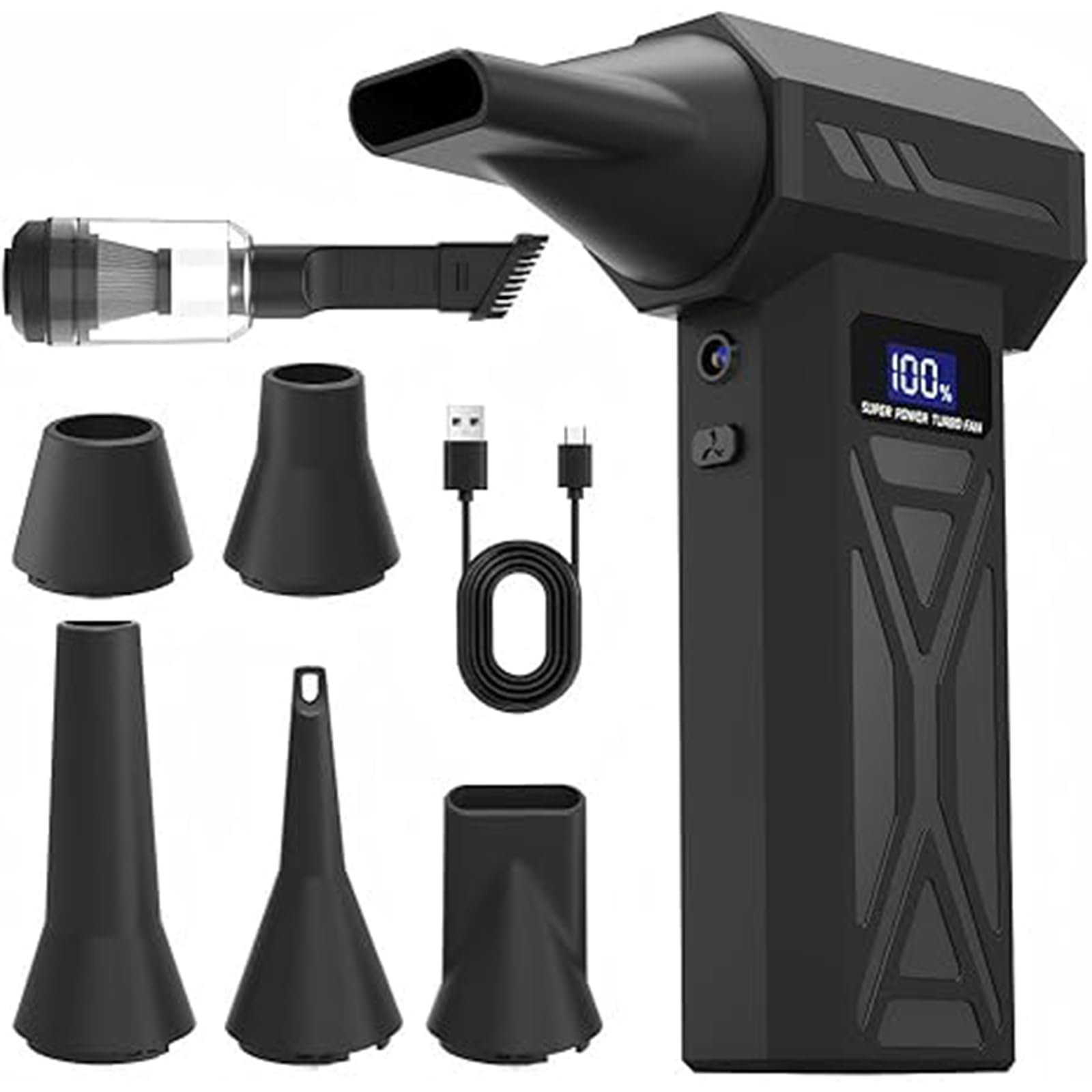 Soplador recargable de 110000 RPM con pantalla digital y 5 boquillas multifunción