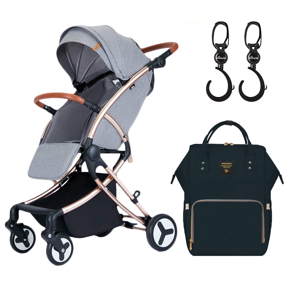 Teknum Feather Lite Traveller A1 Story | Lightweight Stroller | Air Travel | Five Point Safety harness | Removable Cannopy | Newborn Baby | Diaper Bag Black & Hooks | 0-4Years | Grey