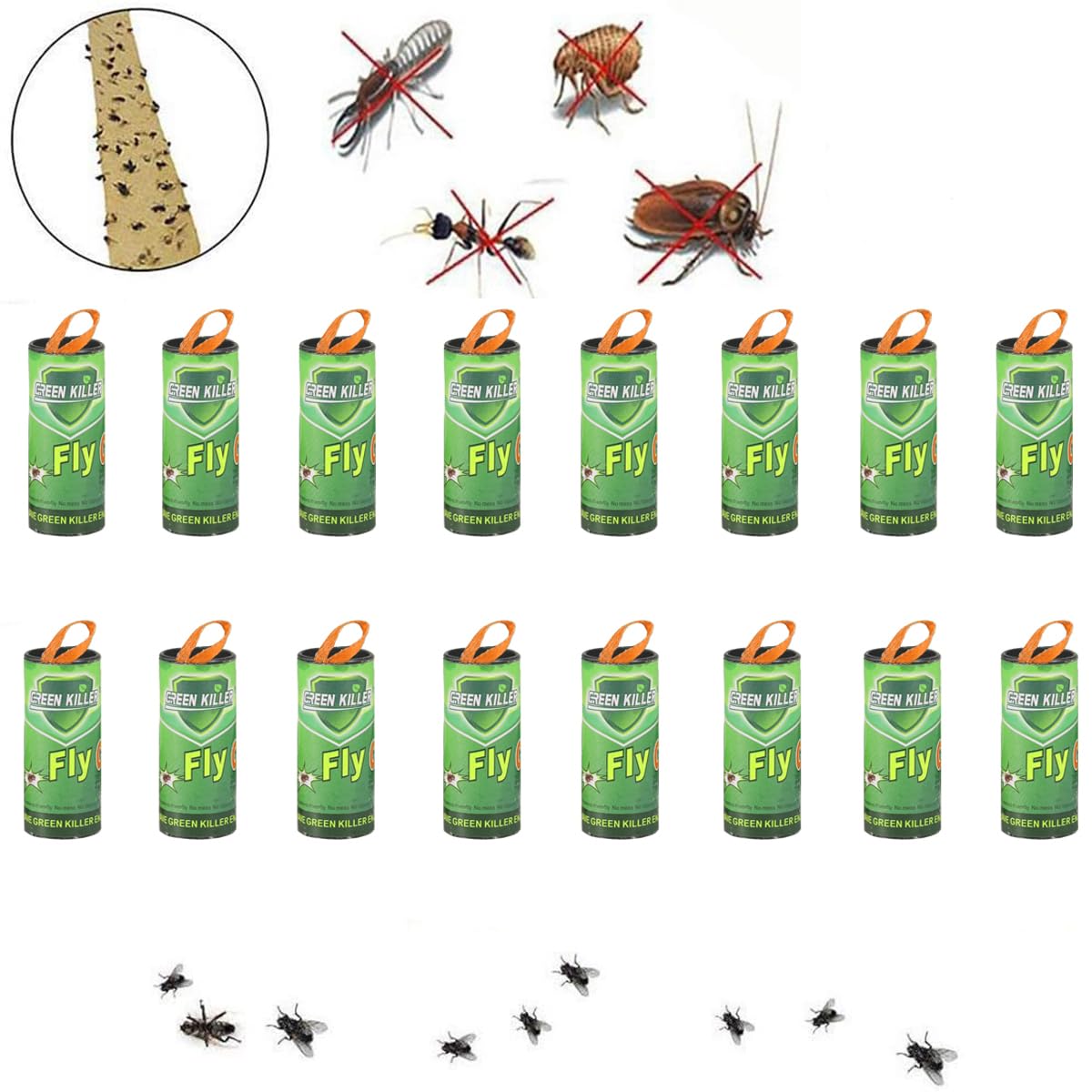 LYPER 16Pcs Fly Paper Strips Fly Insect Catchers Sticky Fly Paper Trap Fly Paper Ribbons, Use Indoor & Outdoor in Greenhouses,Simply Pull Ribbon and Hang Eco-Friendly Sticky Fly Catcher Trap