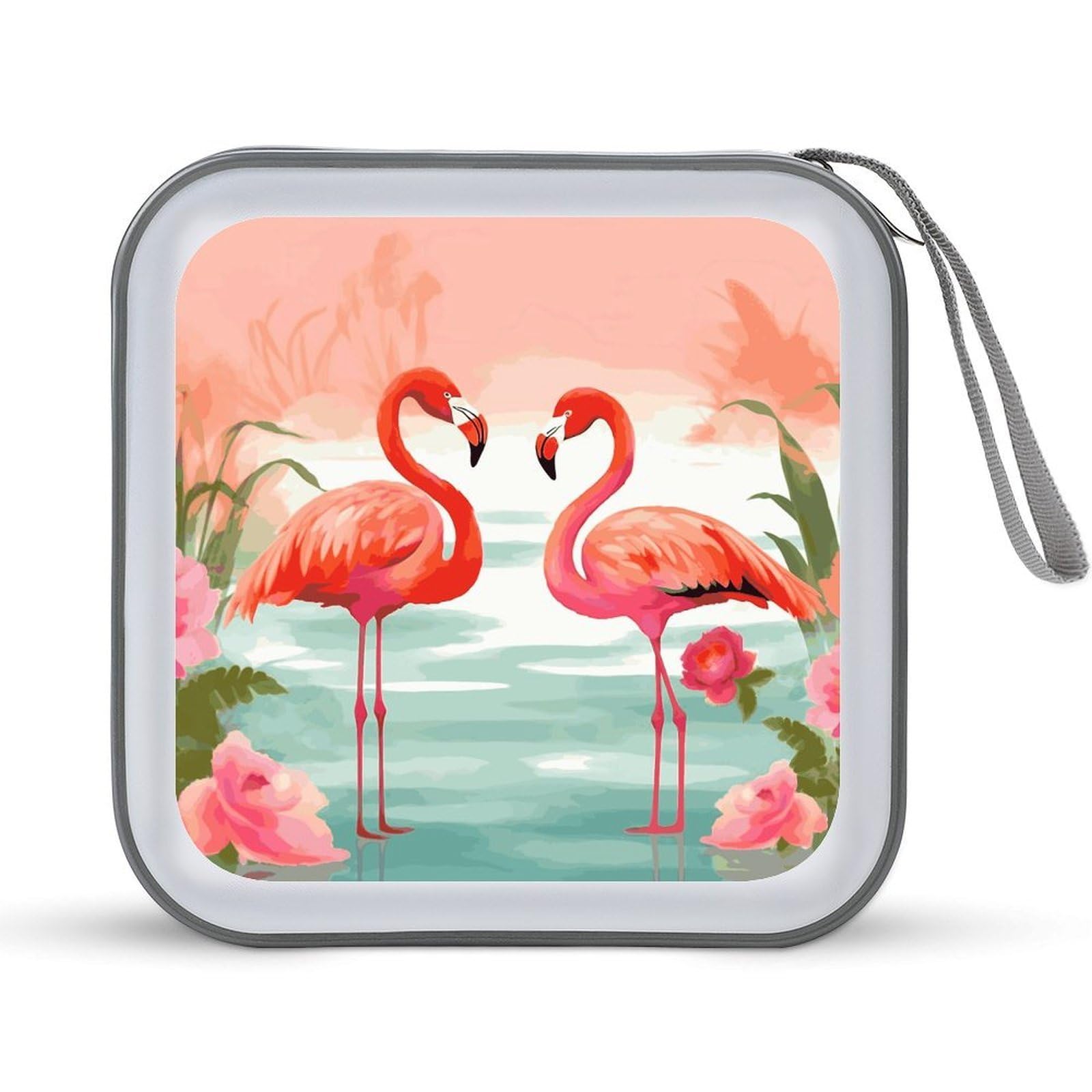 VstaDank Two Red Flamingos CD Case with Hand Strap Lightweight DVD Wallet Holder 40 Capacity CD/DVD Case Wallet Protective CD Wallet CD/DVD Portable Storage Binder for Car Home Office