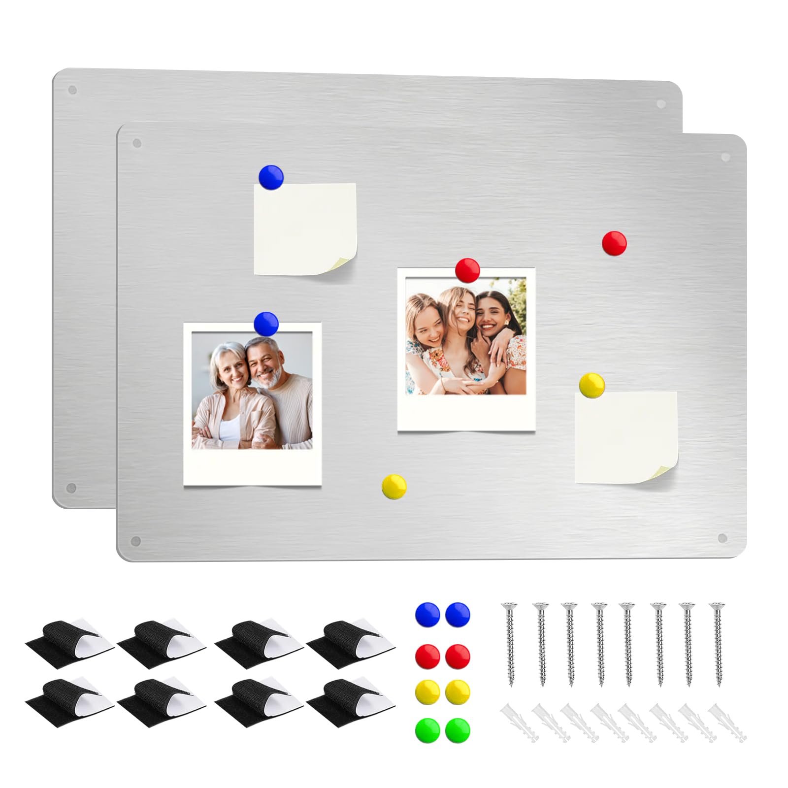 PRITOK 2 Pieces Magnetic Board for Wall: 43cm30cmStainless Steel Magnetic Board Magnet Bulletin Board, Strong Magnetic Surface with Accessories for Home Office Classroom Kids Bedroom Refrigerator