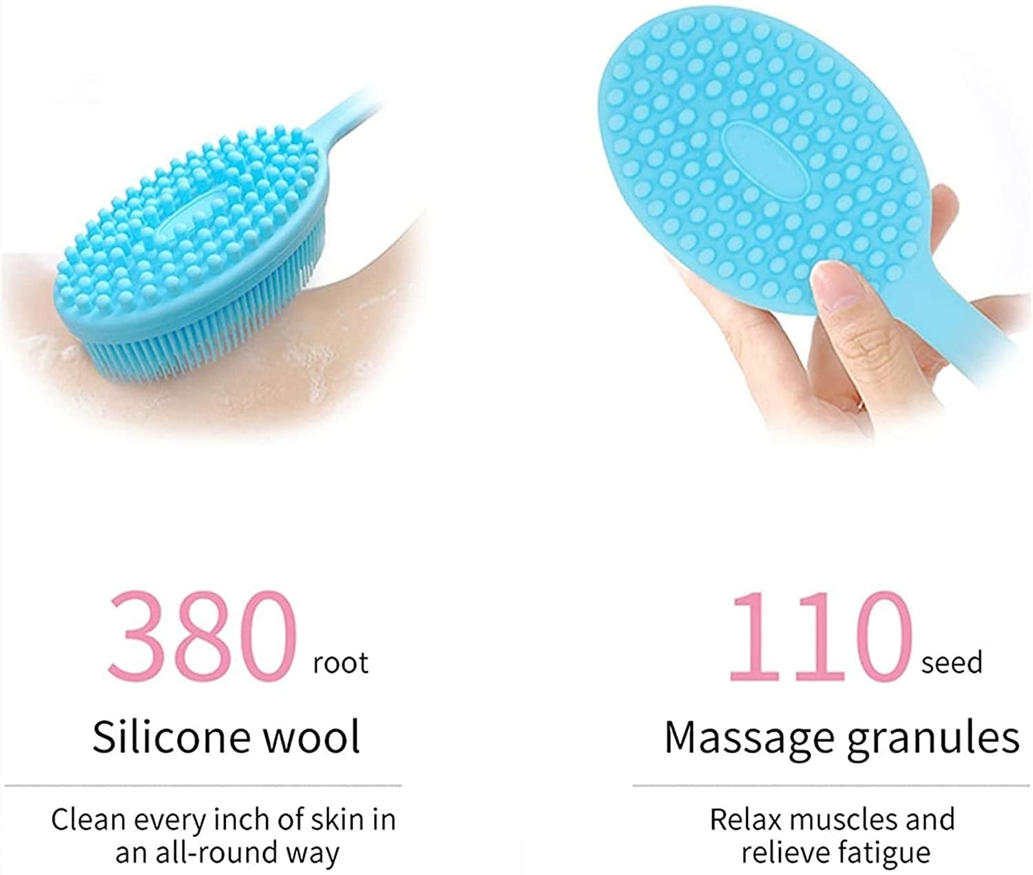 Silicona de Doble Cara Frote Trasero Multifuncional Baño Ducha Cuerpo Exfoliante Masaje Champú Cepillo con Mango Largo (Color : Blue)