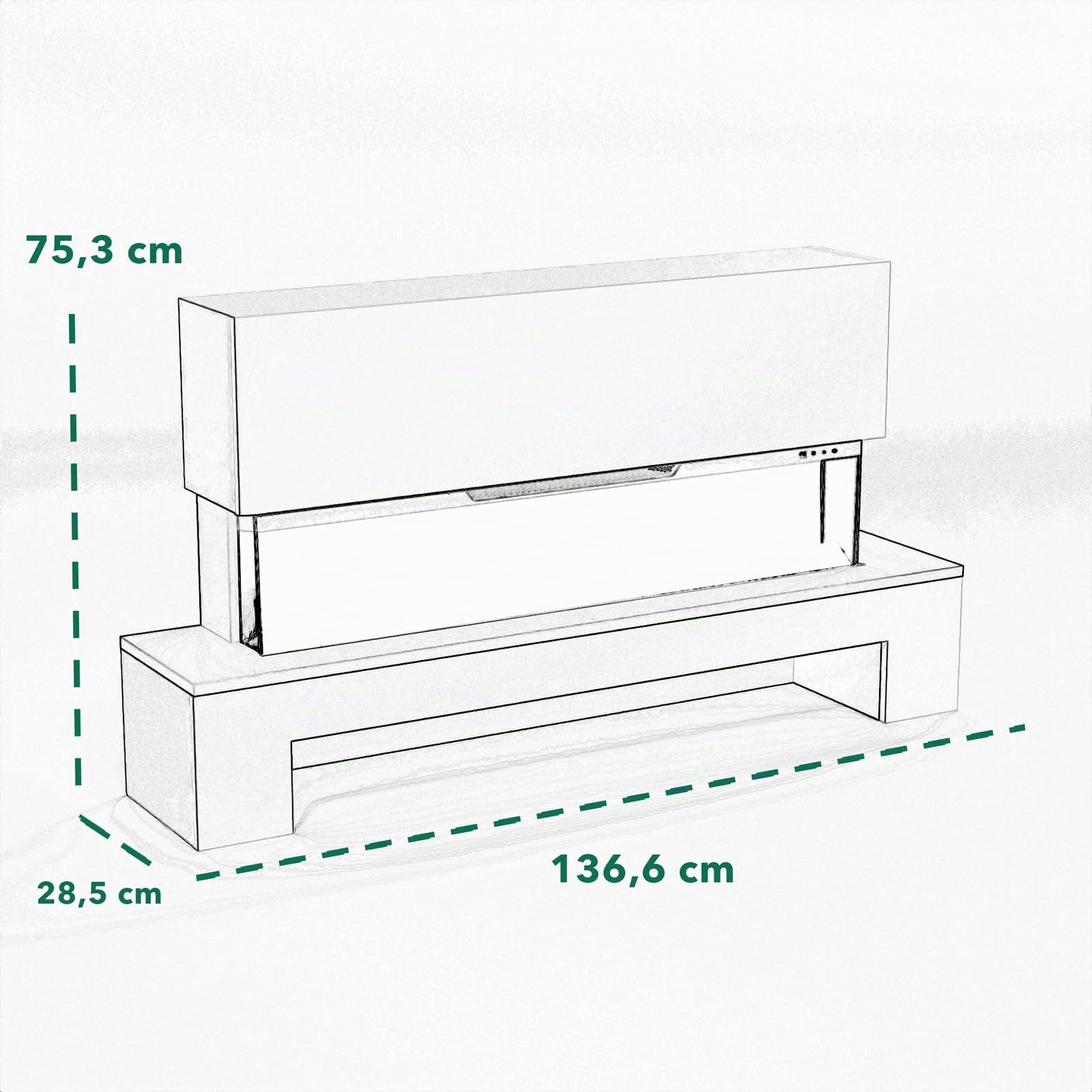 GF Core Elektrokamin Cobalt Holzfach mit realistischem 3D LED-Feuer - Stand-Elektrokamin mit Heizung und Kaminfeuer, App Steuerung, Knistereffekt & Timer, max. 1800 W, 137x75x29 cm, Weiss