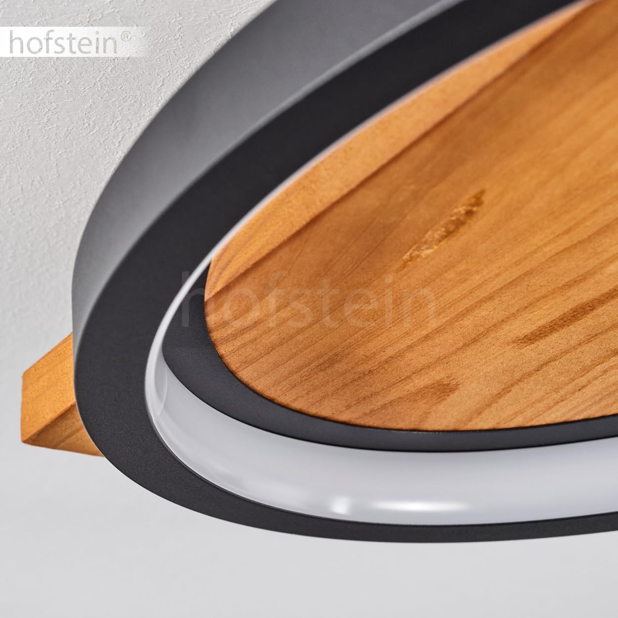 Lampa sufitowa LED Pompu, ściemnialna lampa sufitowa wykonana z metalu/drewna/plastiku w kolorze naturalnym/czarnym, ściemnialna, 1800 lumenów, 3000 K, 1 x LED 16 W