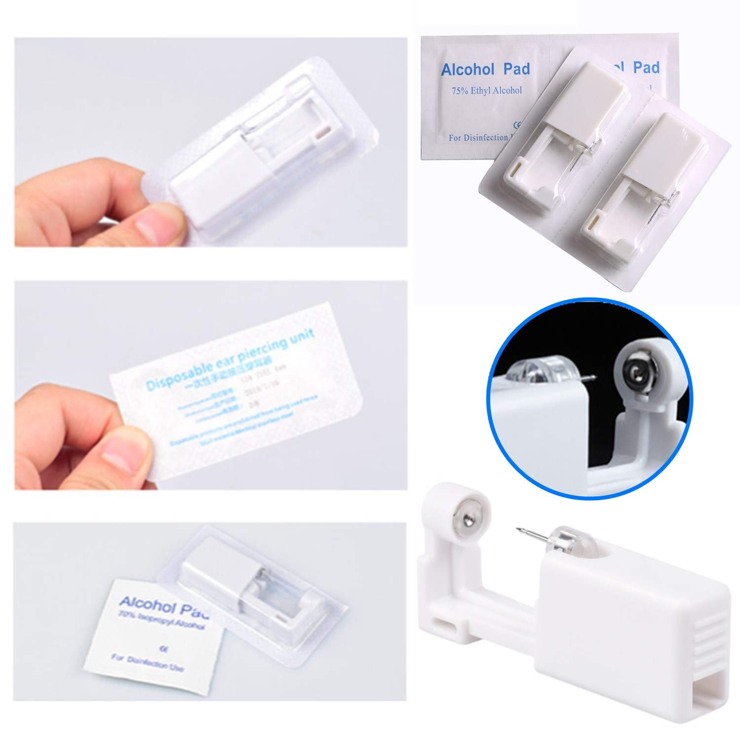 Suskriyocic 2 Pack Disposable Ear Piercing Gun with Ear Studs Painless Self Ear Piercing Gun Sterile Piercing Tool Kit for Girls Boys Women Men Black