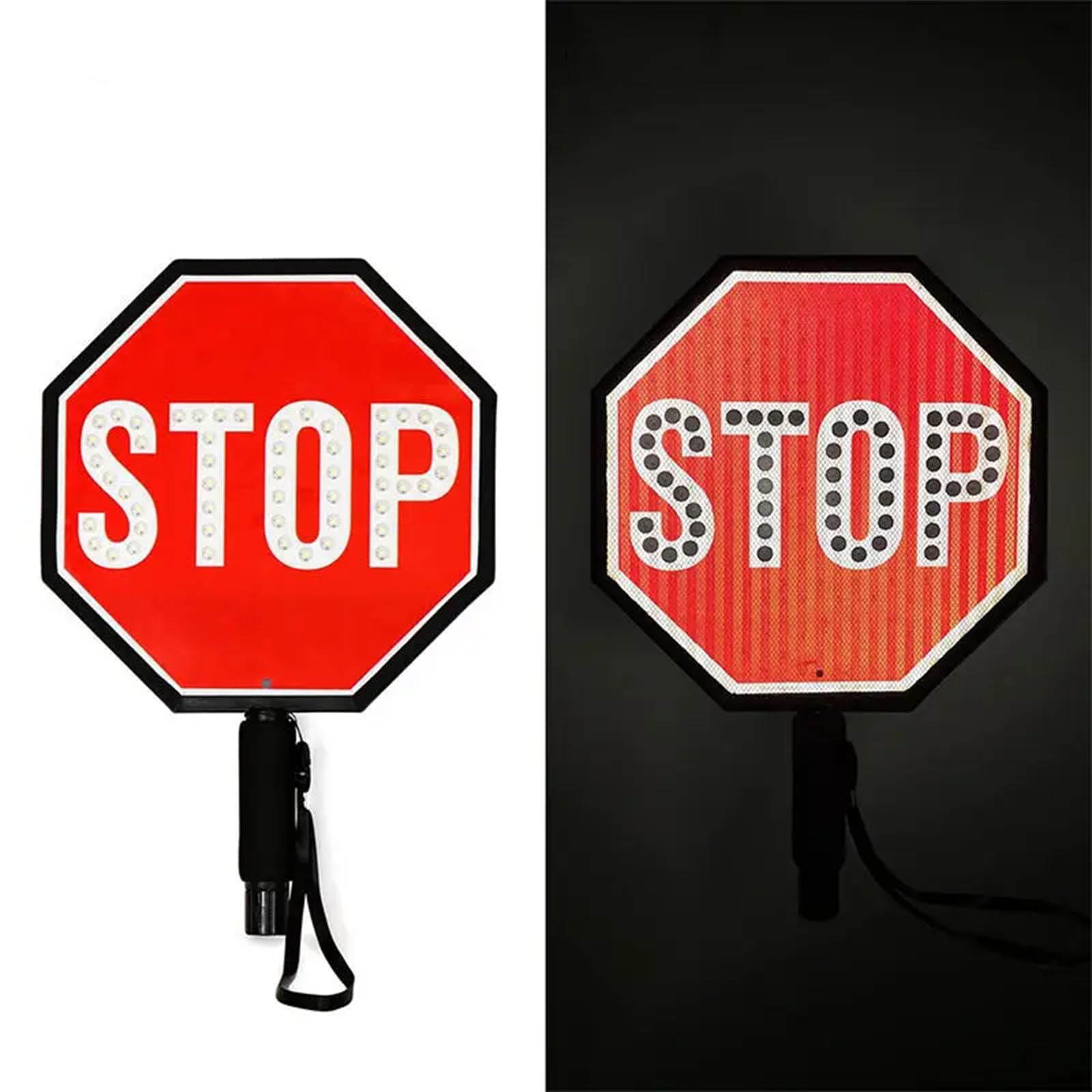Ręczne wiosło LED STOP SLOW, 18-calowy dwustronny znak kontroli ruchu Odblaskowy znak ostrzegawczy stop, tryby stałego/światła LED