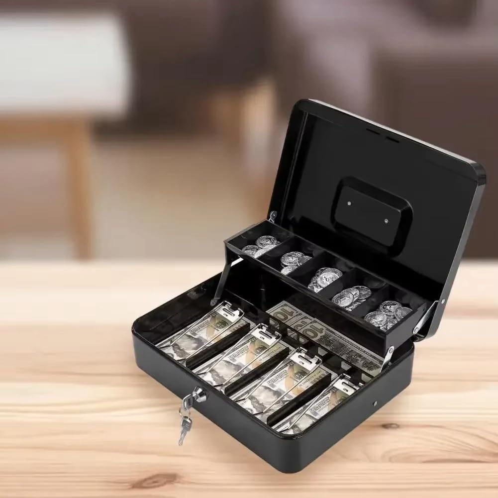 Cassetta Portamonete In Metallo con Serratura, Cassaforte Portatile per Casa con Chiave, Capacità con Scomparti Multipli C