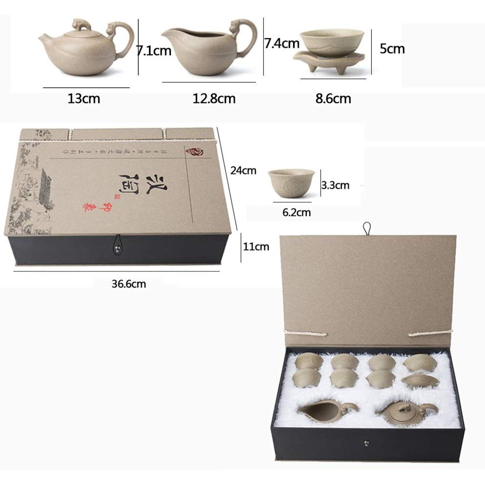 Espressotasse, Bechertasse, Kaffeetassen-Set mit Henkel, Kesselbecher, Teetasse, komplettes Haushaltsset aus Steinkeramik-Teeservice/einfache Retro-Kung-Fu-Teeschüssel/Keramik-Teetasse und Teekanne