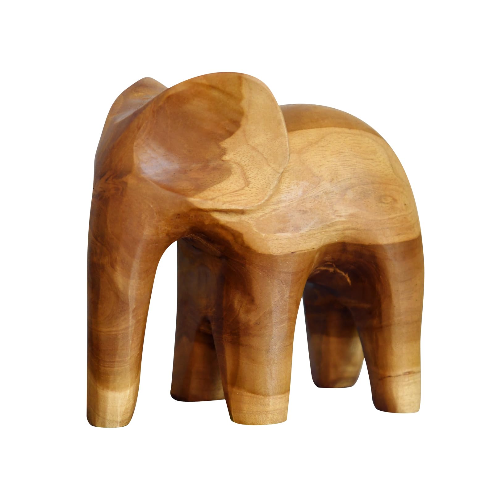 JOLLYMER Elephant Teak Sculpture Cute Elephant Figurines Home Décor Good Luck Elephant for Shelf Good Gifts for Women Elephant Lovers Decoration for