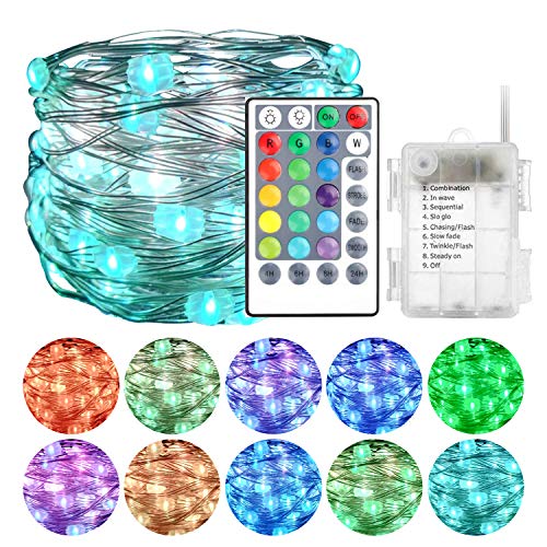 RGB String Lights - Color Changing Lights Led String Lights with Remote for Indoor Christmas Wedding Costume 16 Colors Fairy String Lights for Bedroom 33ft 100 LED Battery Powered