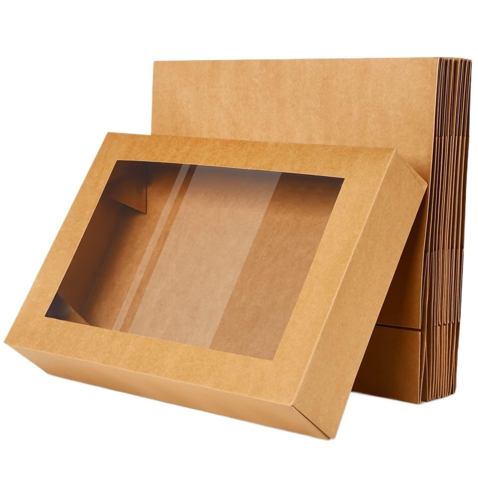Caja Tarta de Cartón Con Ventana Transparente Caja de papel Kraft desechable for Picnic, ventana transparente, recipiente for comida, pastel fruta, dulces, 2/4/6 Uds(M,6pcs)