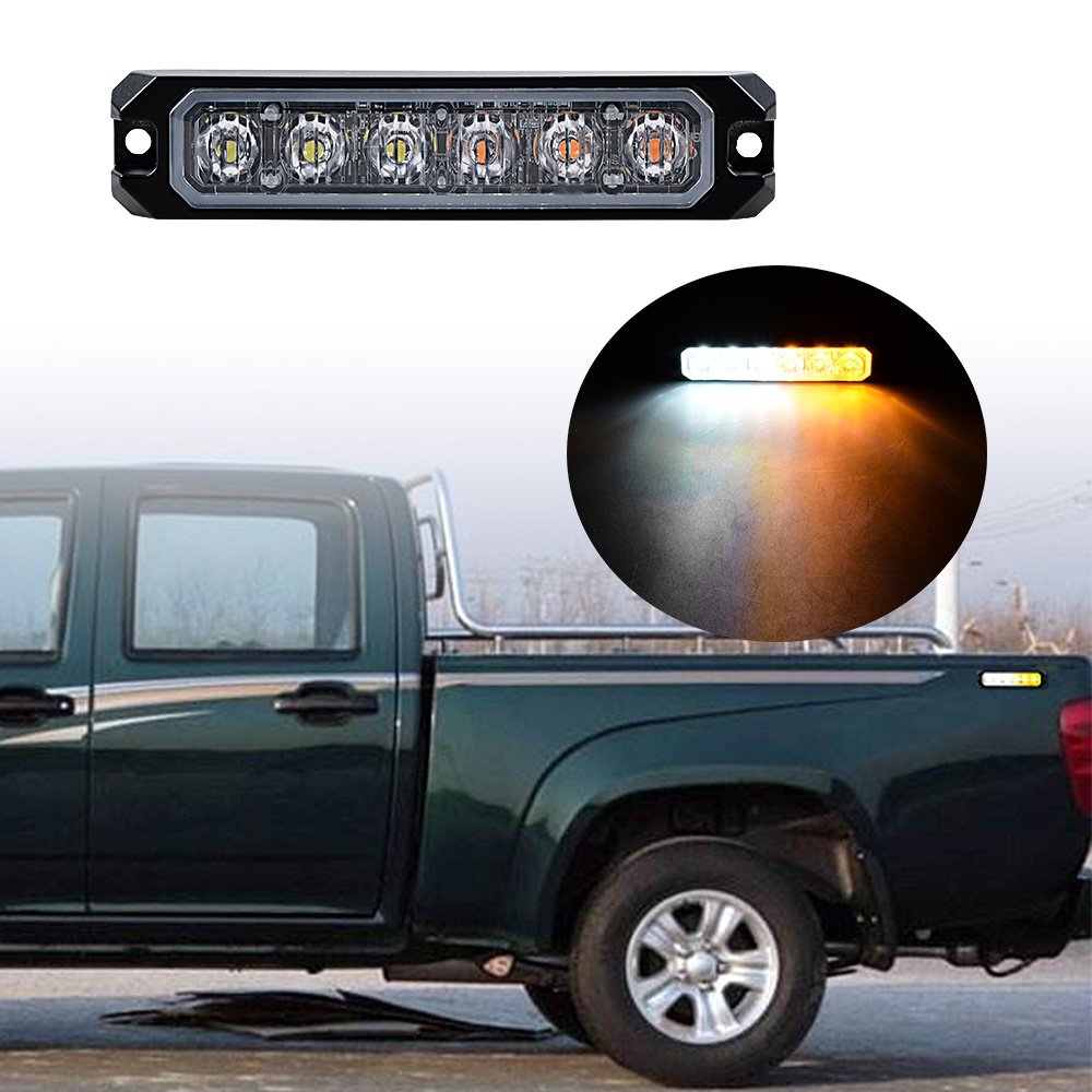 Astra Depot 12pcs AMBER&WHITE 30W 6-LED IP68 Emergency Warning Hazard Surface Mount Synchronous Flashing Strobe Light Car Truck 12V-24V