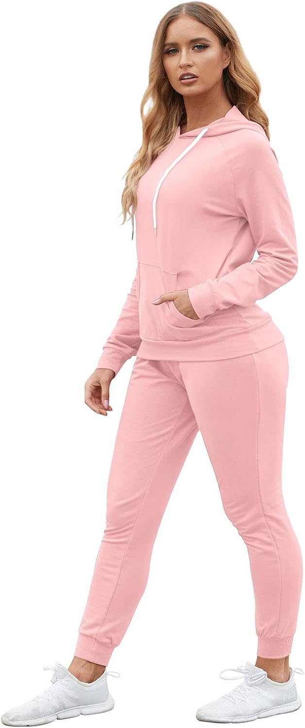 Fixmatti Women Pullover Hoodie Pockets Sweatpants Sport Jogger Sweatsuit 01-pink Medium