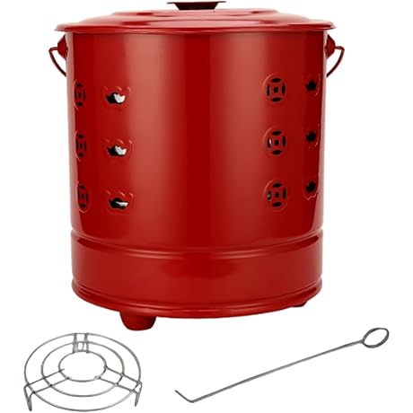 FGUGADCOY Burn Barrels for Outside for Burning Trash with Handle, Fire Hook, Stainless Steel, 27*27*29cm