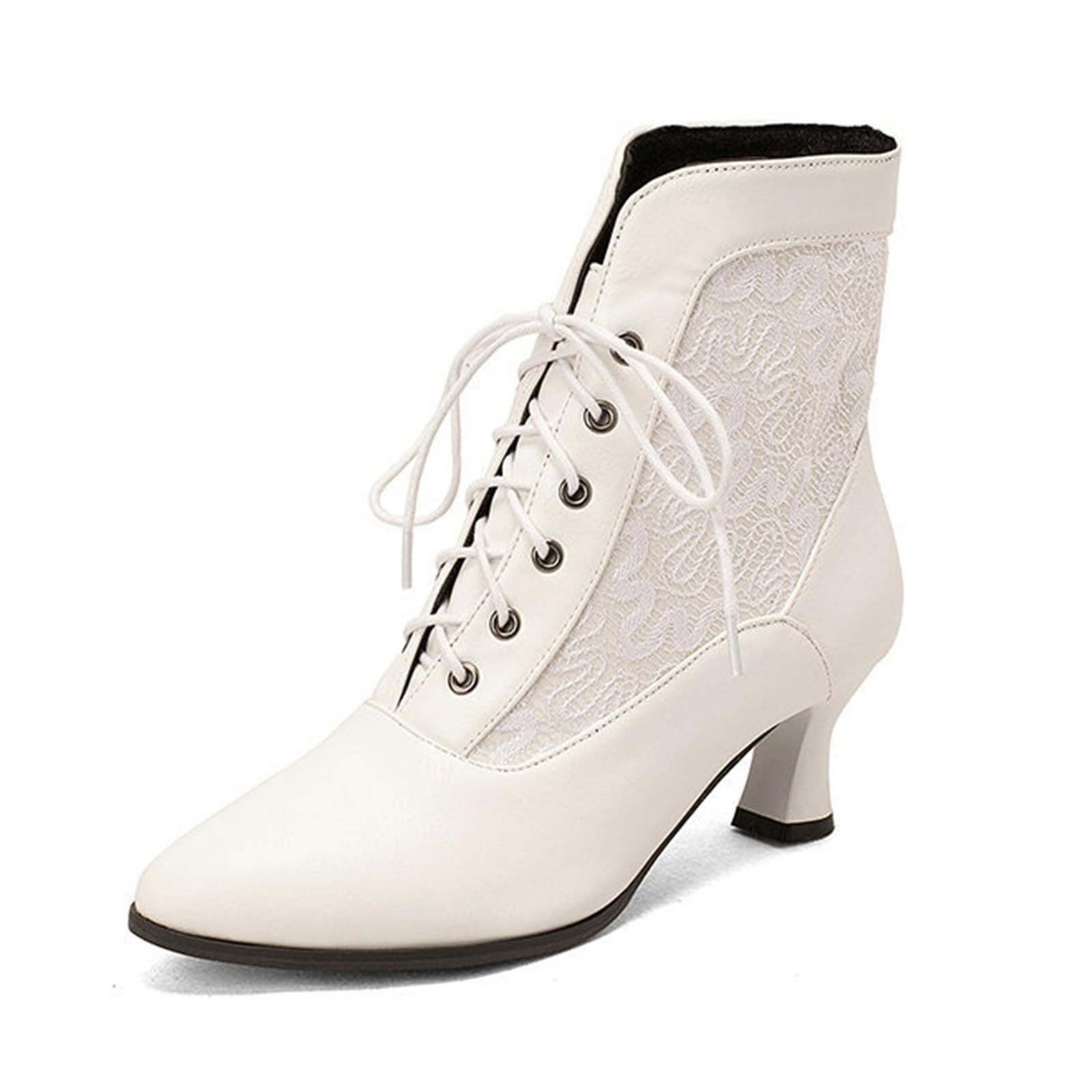 Women Victorian Ankle Boots Chunky Heel Lace up Round Toe Pirate Vintage High Heel Boot Witch Costume Renaissance