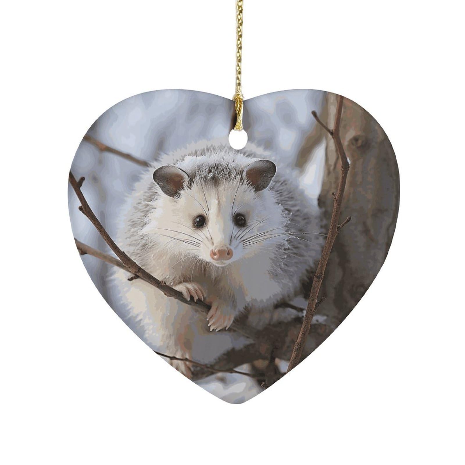 Fekiloot Style Opossum In Snow Ceramic Ornament Home Decor Keepsake