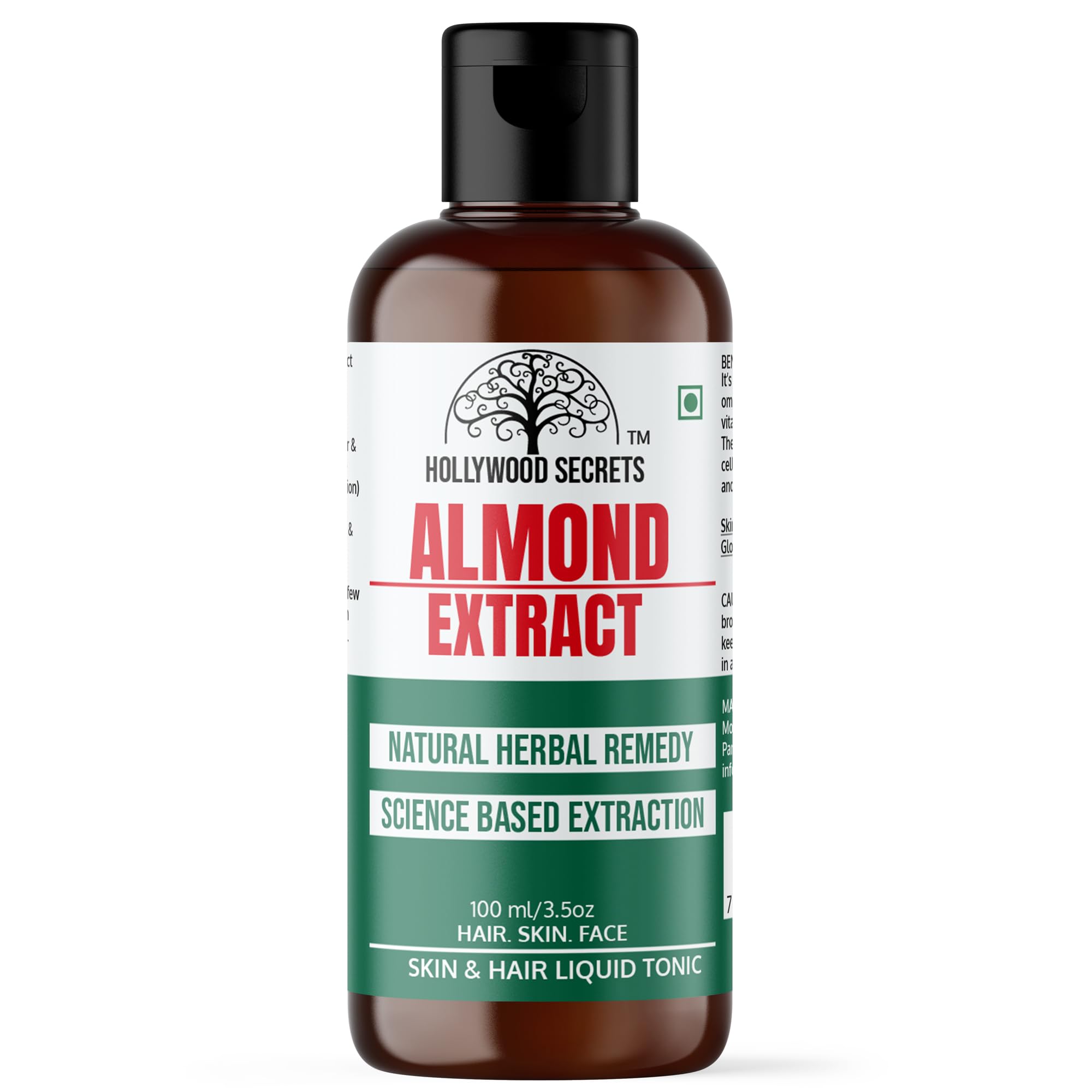 Hollywood Secrets Pure 85% Almond Liquid Botanical Extract Skin Whitening | Hair Growth | Dry Skin | 100ml