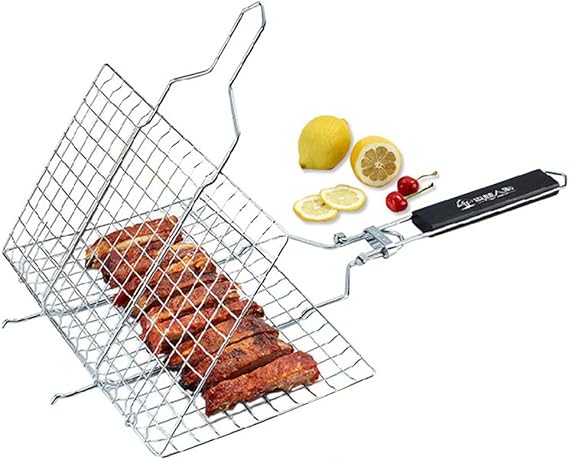 BESTonZON Edelstahl Grillkorb Faltbar - Ovaler Fisch- & Gemüsegrill Für Camping