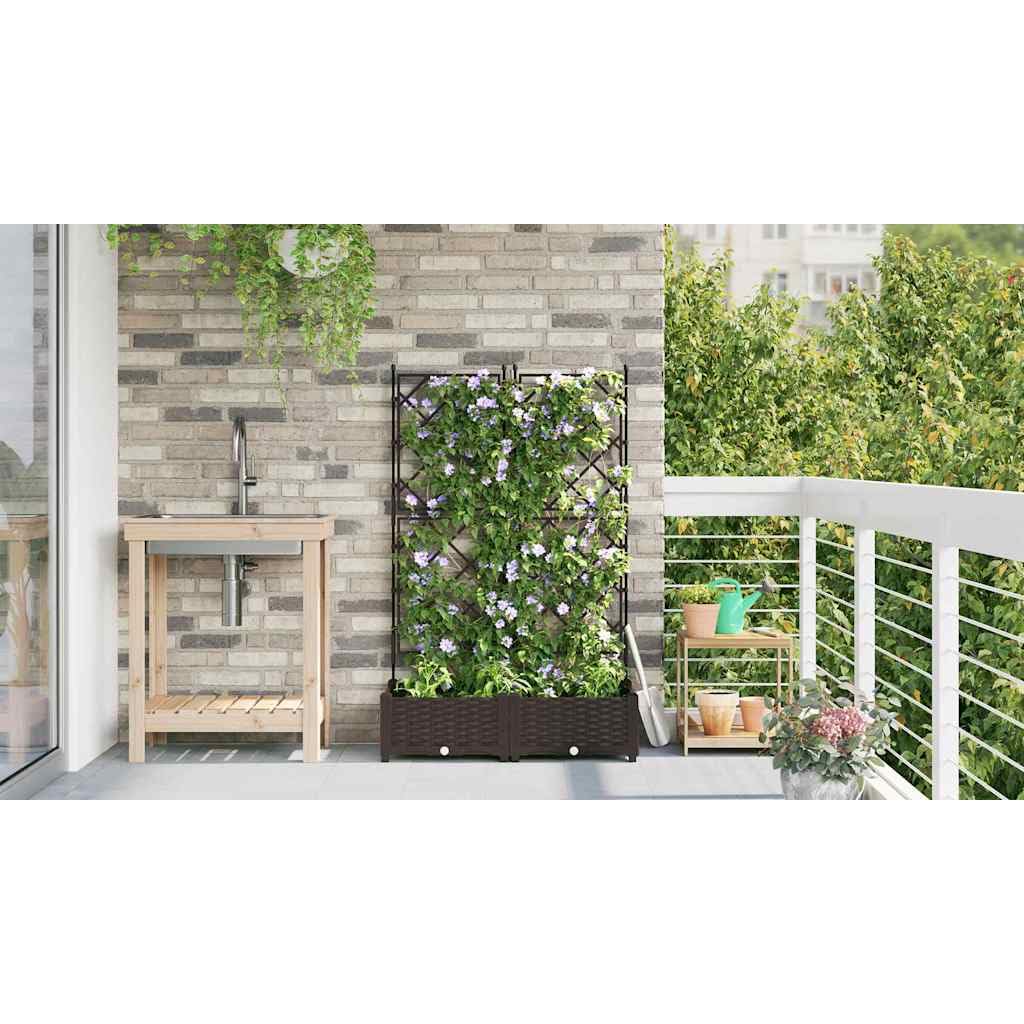 Cache-Pot de Jardin Marron en Plastique résistant 80 x 40 x 125,5 cm 2 pcs avec Treillis pour Jardin et terrasse extérieur, Pots surélevés pour Fleurs et Culture