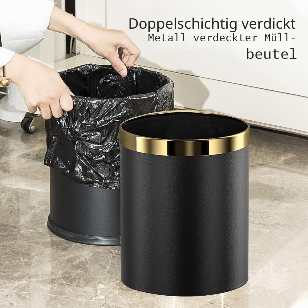 10L/2.6 Gallon Edelstahl Mülleimer, Büro Abfallpapierkorb, obere Öffnung Mülleimer passend für Bad, Hotel, Büro, Schlafzimmer, Wohnzimmer (schwarz)