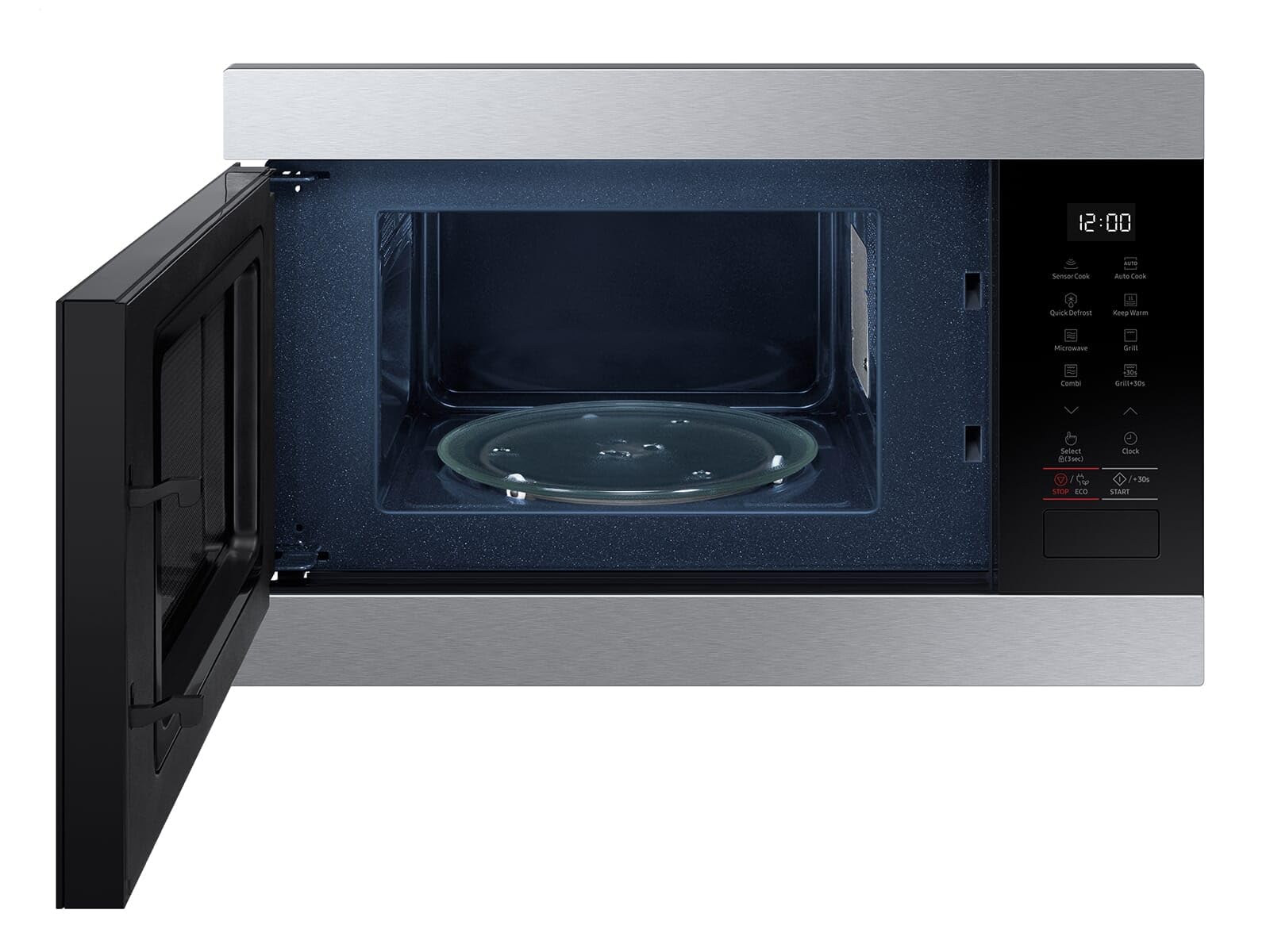 Samsung MG22M8274AT/E1 - Microondas empotrable con parrilla, 850 W, 22 L, horno microondas pequeño para nichos de 38 cm, función de mantenimiento del calor, sensor inteligente, interior de esmalte