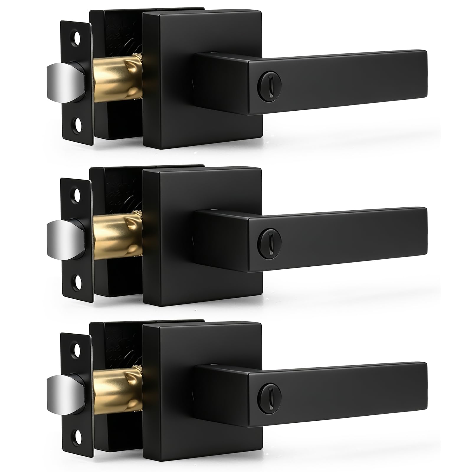 Probrico Brushed Nickel Door Handles with Lock - 3 Pack -2