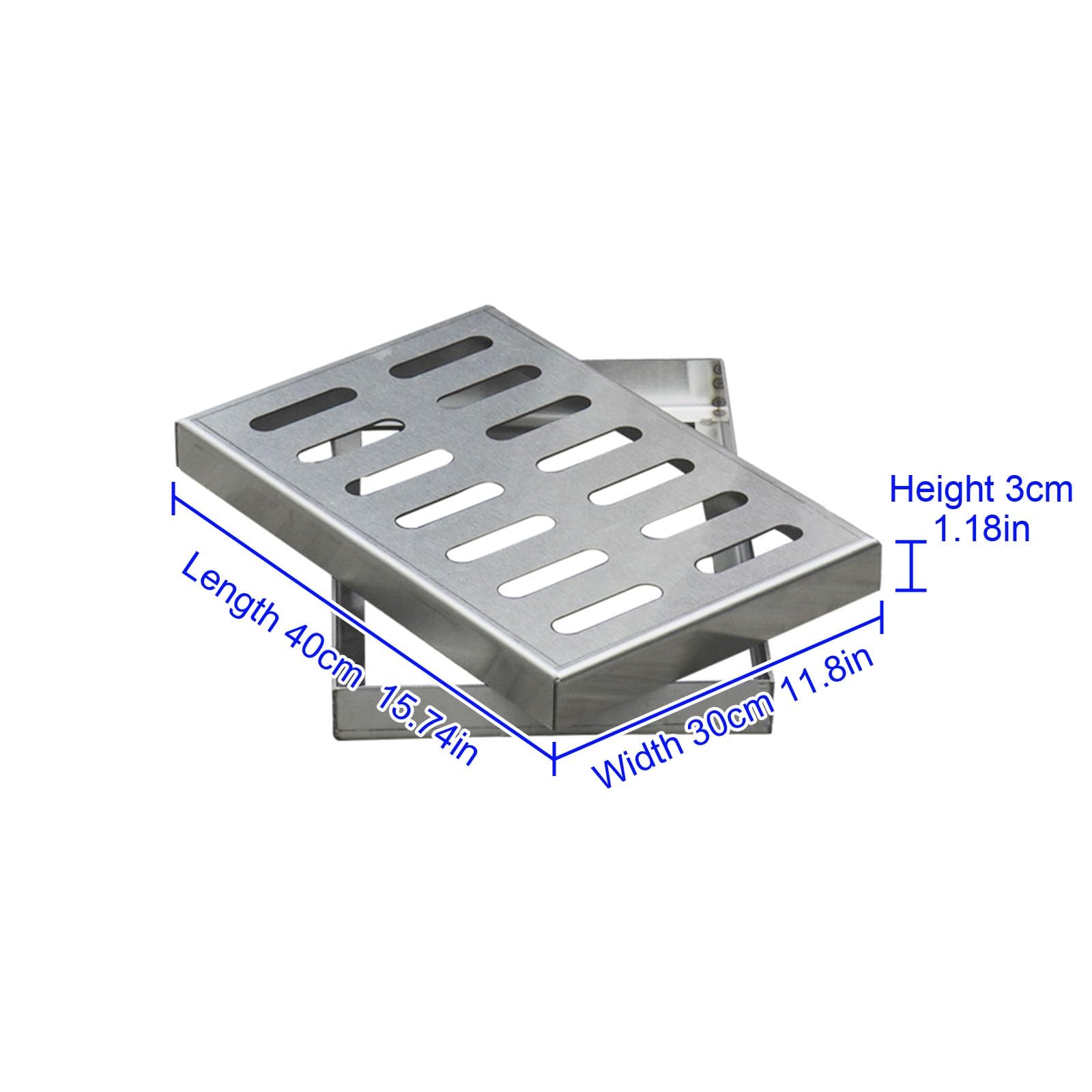 Abflussgitter Aus Edelstahl 304 mit Rahmen, Quadratisches Metallgitter, Gullideckel, Gartendekoration, for Betonboden(40x30x3cm(15.74x11.8x1.18in))