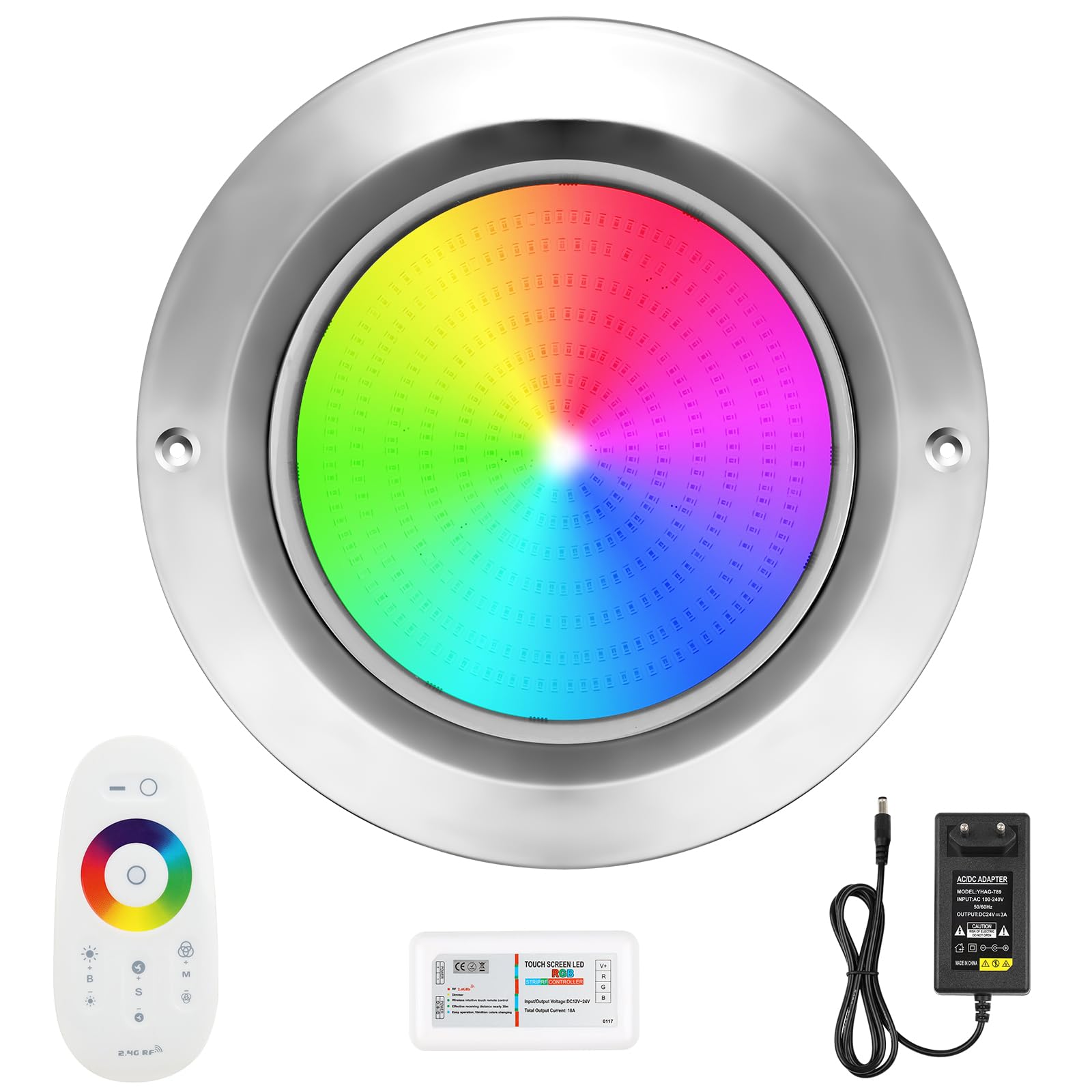 LED Poolbeleuchtung， 36W RGB Edelstahl Poolbeleuchtung Extra Flach， IP68 Unterwasserscheinwerfer Poolscheinwerfer mit Fernbedienung [24V]
