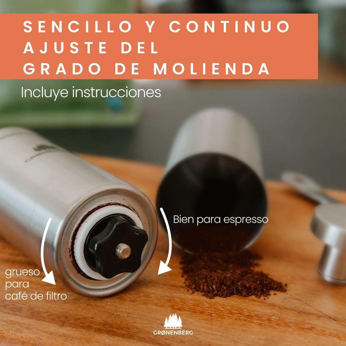 Groenenberg Spar Set 3 | Espressokocher Induktion 6 Tassen + Kaffeemühle manuell | Edelstahl Espressokanne (300ml) + Handkaffeemühle