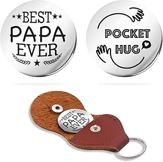to My Dad Pocket Hug Token Gift, Long Distance Relationship Keepsake Stainless Steel Double Sided，Pocket Hug Token Gift for Dad from Daughter Son - Best PaPa Ever