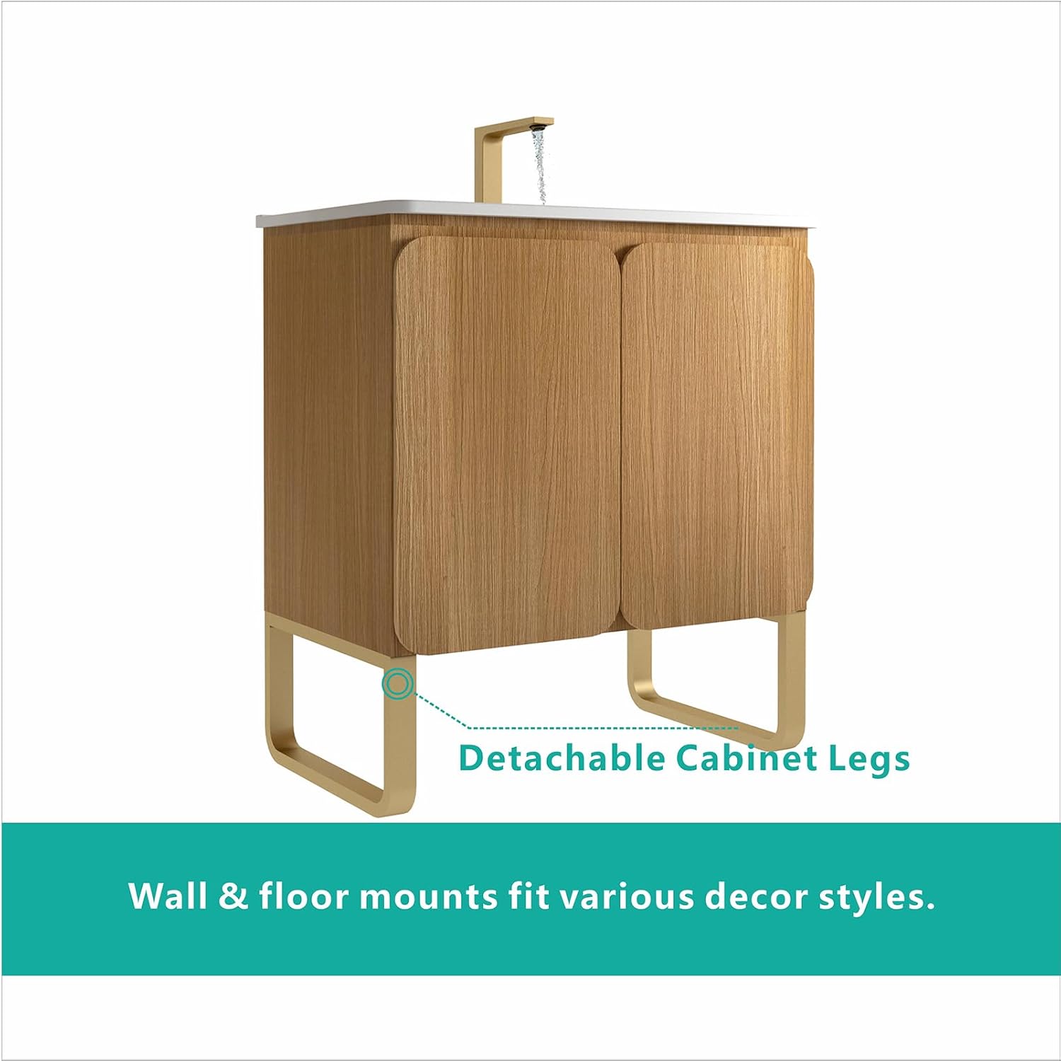 30" Bathroom Vanity with Sink, Wall Mounted Floating Bathroom Vanity with 2 Soft-Closing Doors, Large Storage One-Piece Sink Basin Minimalist Bathroom Sink Cabinet, Light Oak